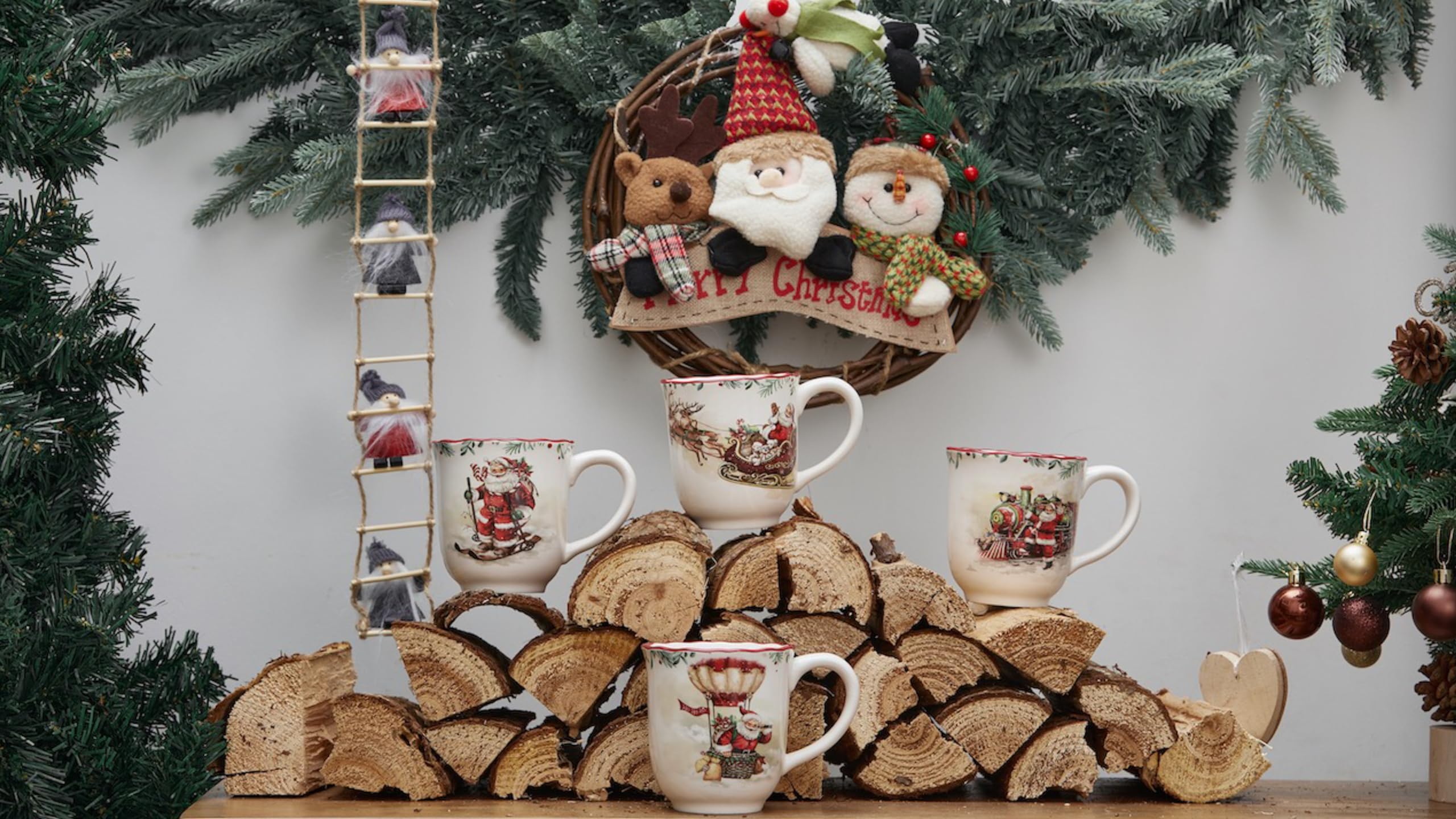 Bico train Santa mug focused on handle and painted label, durable finish