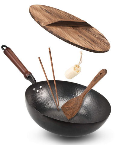 BIELMEIER front view of boxed 12.5 inch wok showing packaging and included accessories