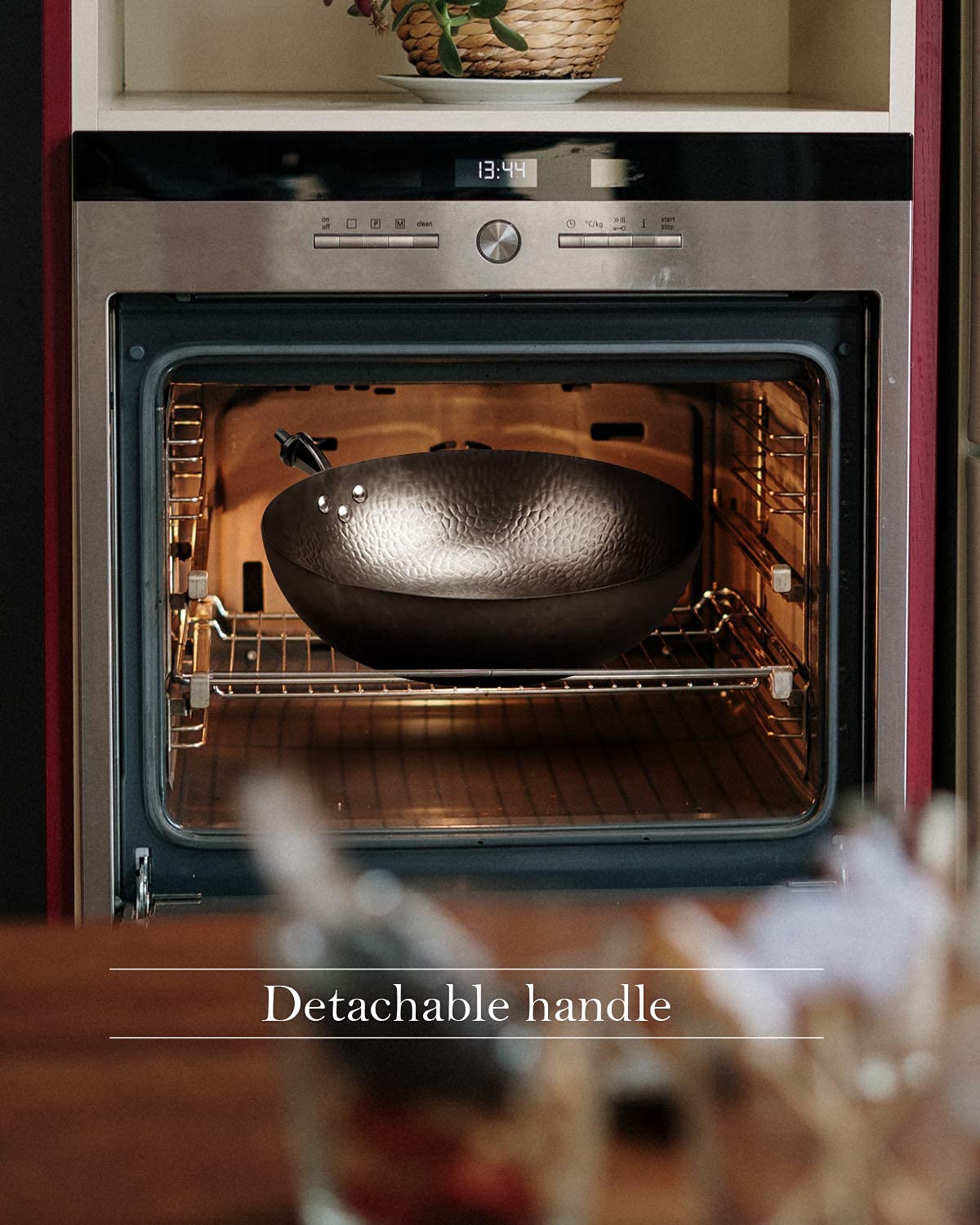 BIELMEIER wok oven-ready with handle removed demonstrating oven-safe convenience
