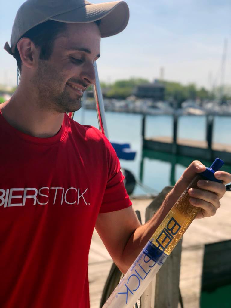 Bierstick packed in a backpack illustrating portability for events