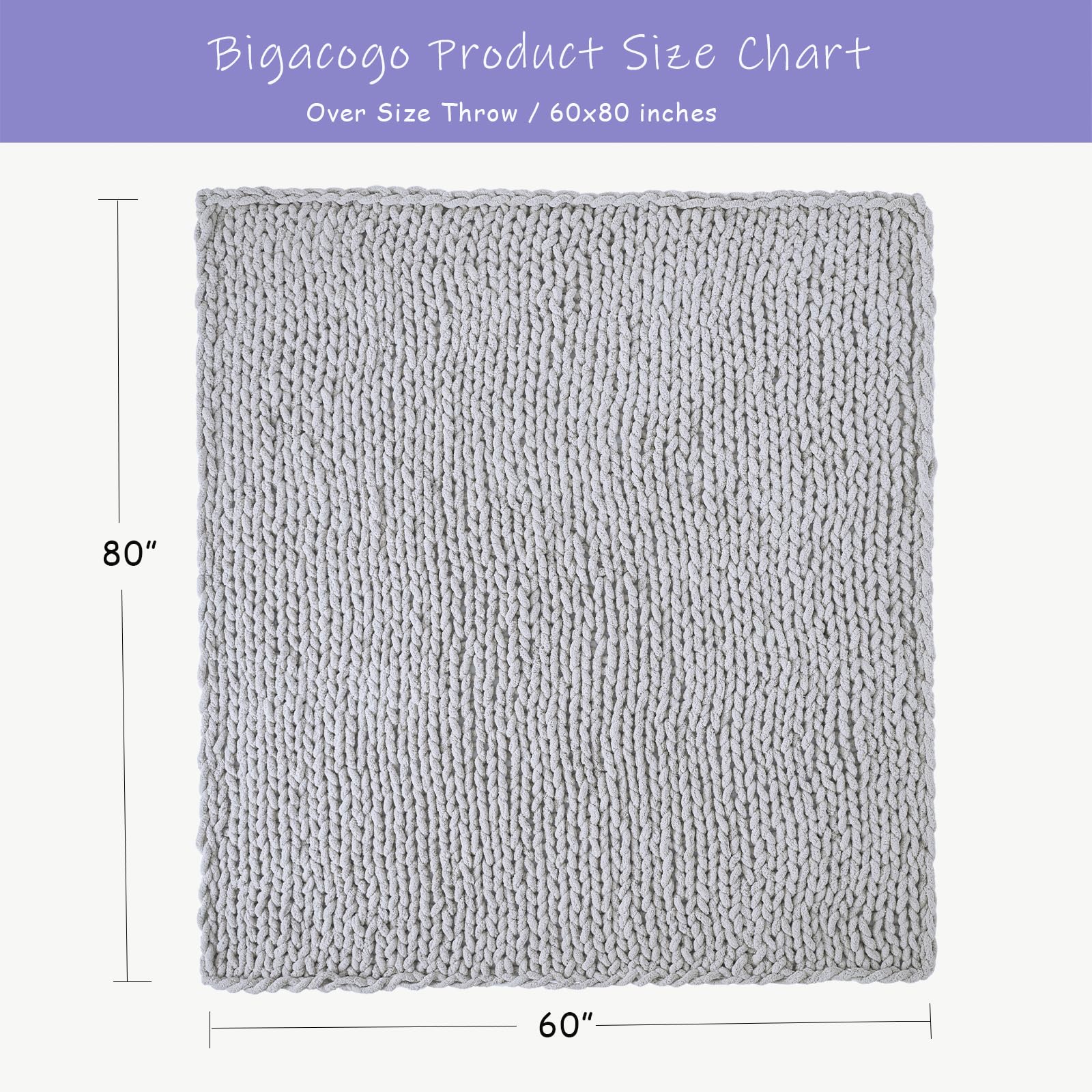 Bigacogo close-up of chunky chenille knit texture for soft touch