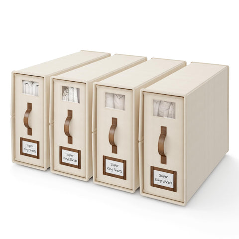 BigPonPon front view of four beige storage cubes showing tidy organization benefit