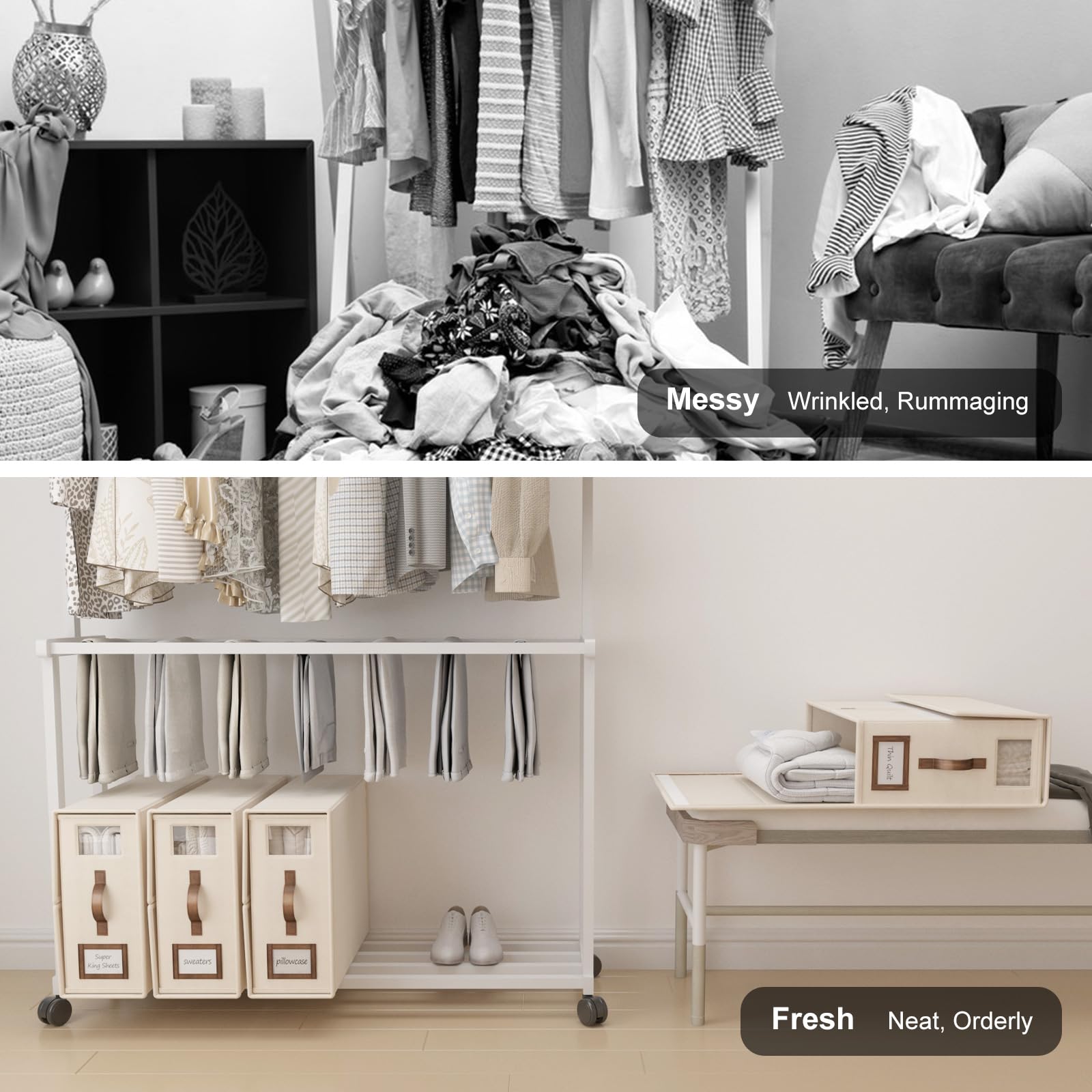 BigPonPon cube styled in bedroom to convey neat, attractive linen storage