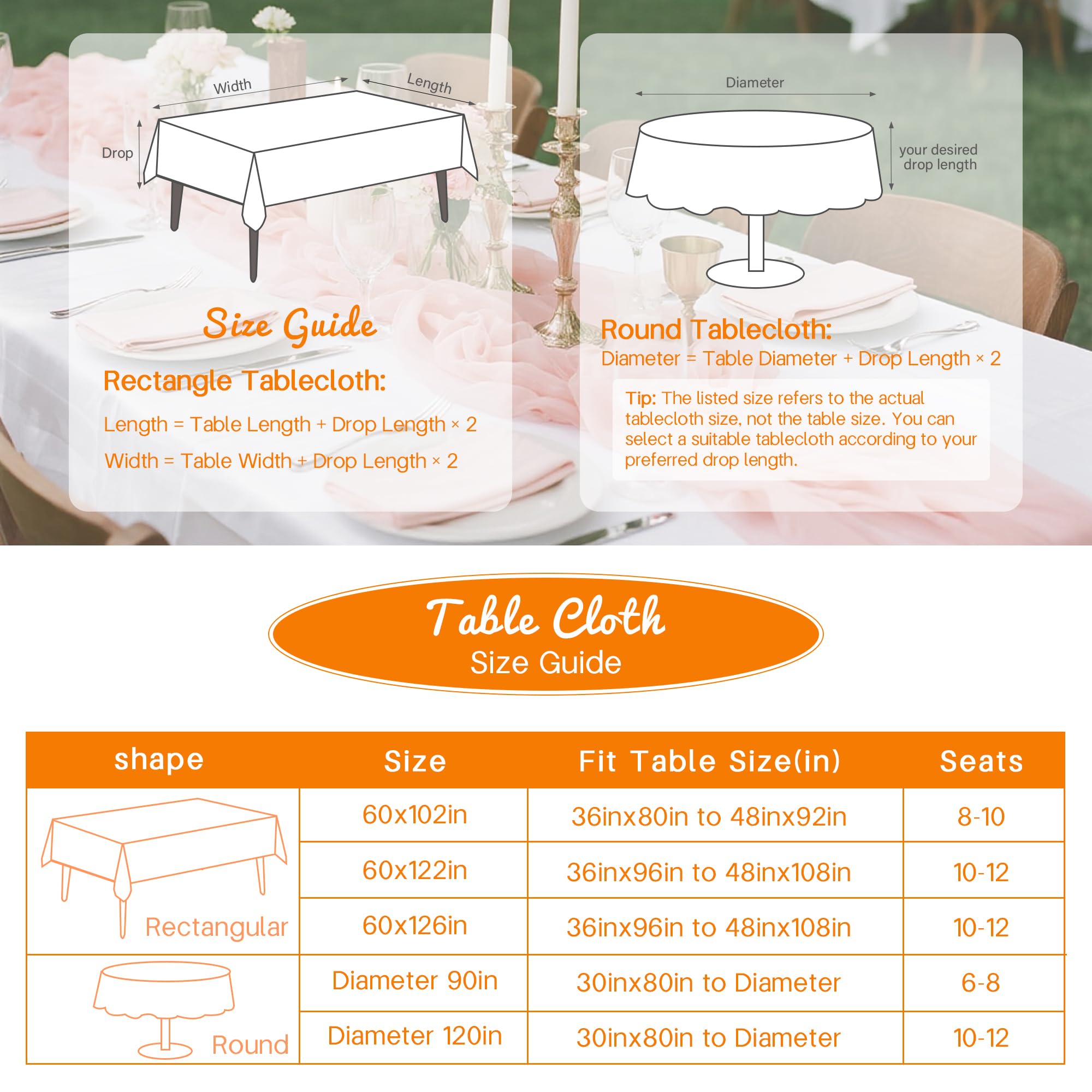 BIGTONE tablecloth on 6ft table demonstrating proper fit and drop