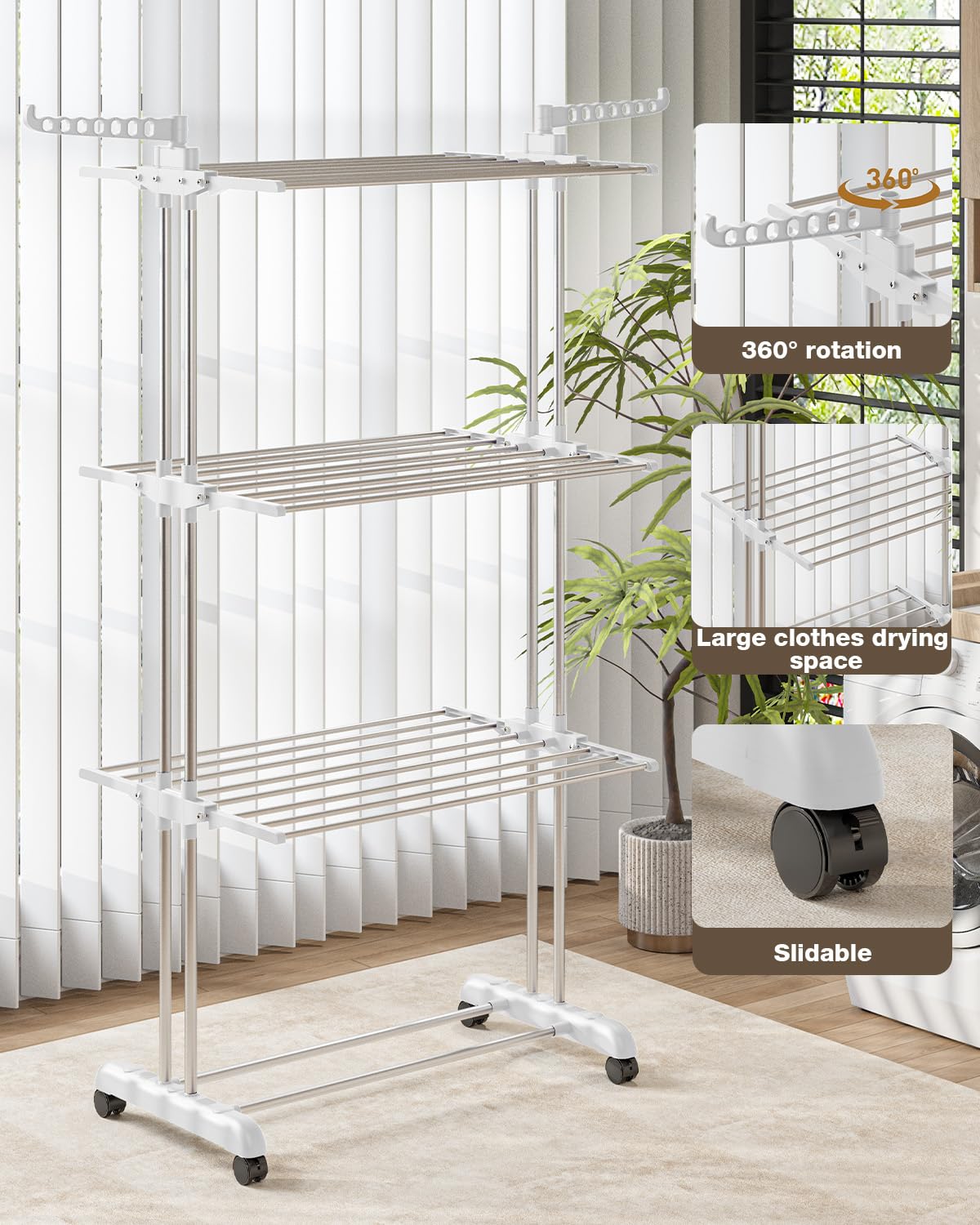 Bigzzia in use with clothes and towels illustrating efficient air drying at home