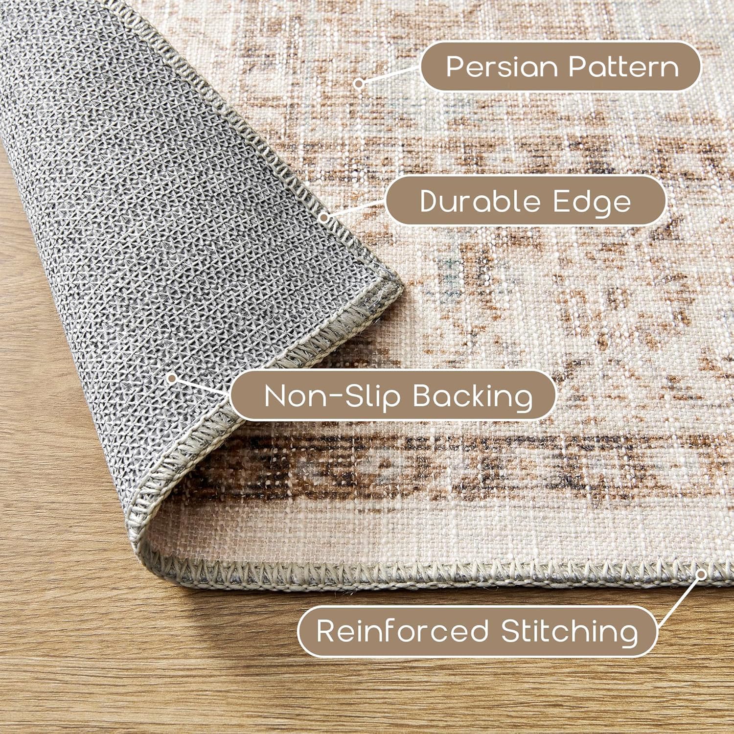 BILEEHOME rubber backing detail providing non‑slip floor stability