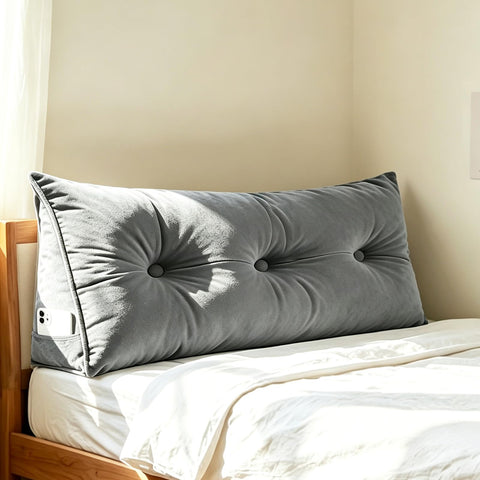 Bilimili front view headboard pillow showing full shape and neat fit for comfort