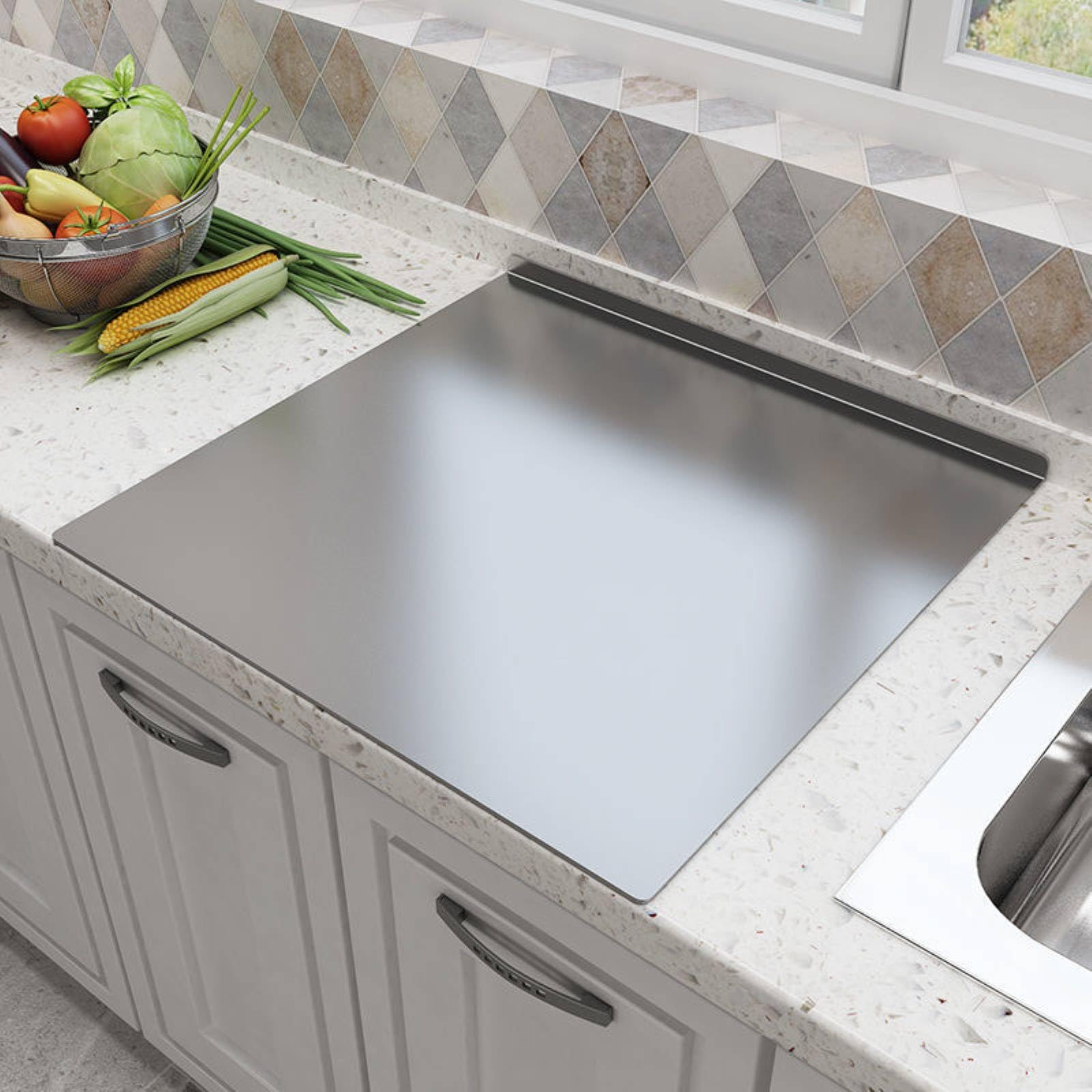 BILLAMB lifestyle kitchen scene with board ready for serving and prepping during gatherings