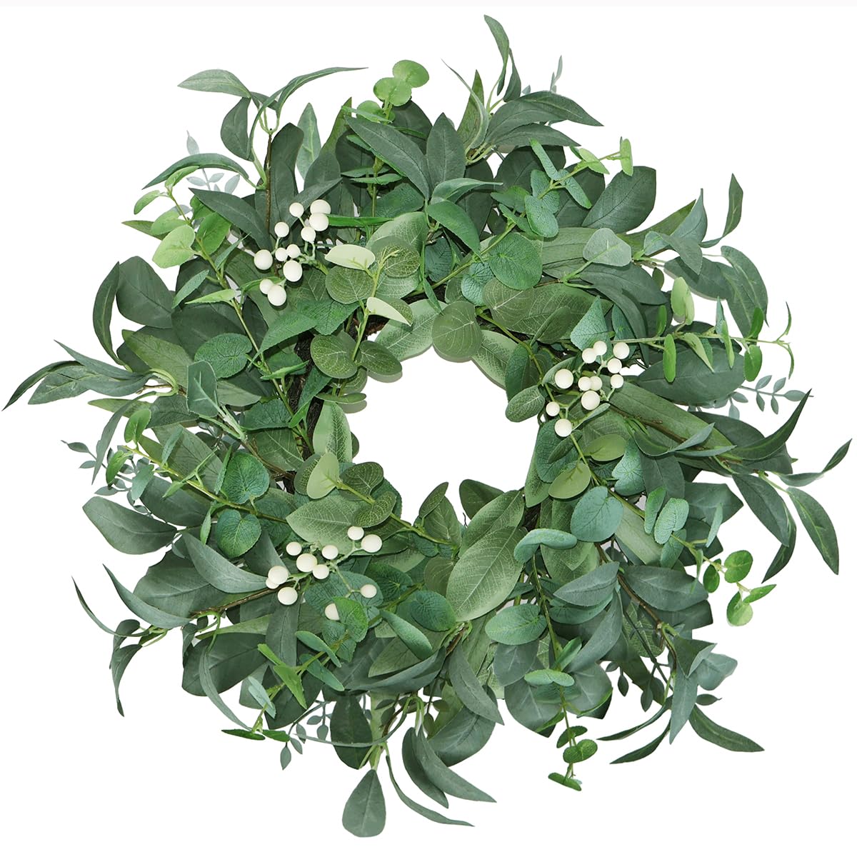 BINFEN front door wreath showing full eucalyptus look and curb appeal