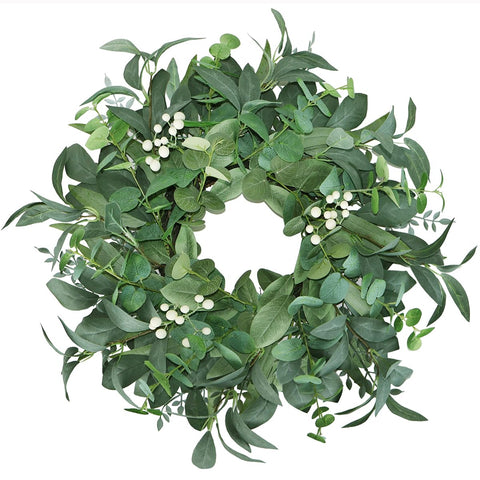 BINFEN front door wreath showing full eucalyptus look and curb appeal