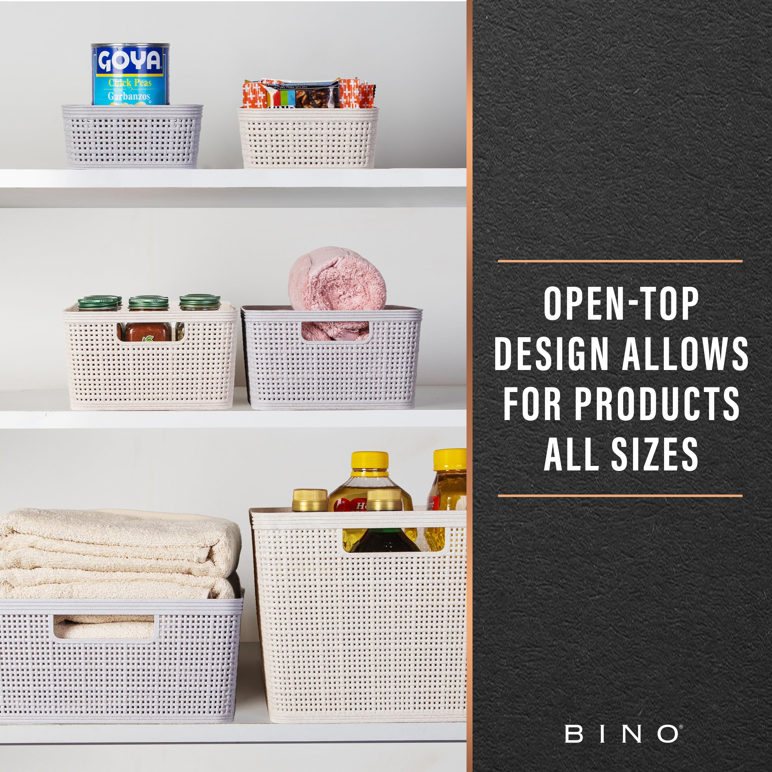 BINO basket in pantry organizing food and containers benefit