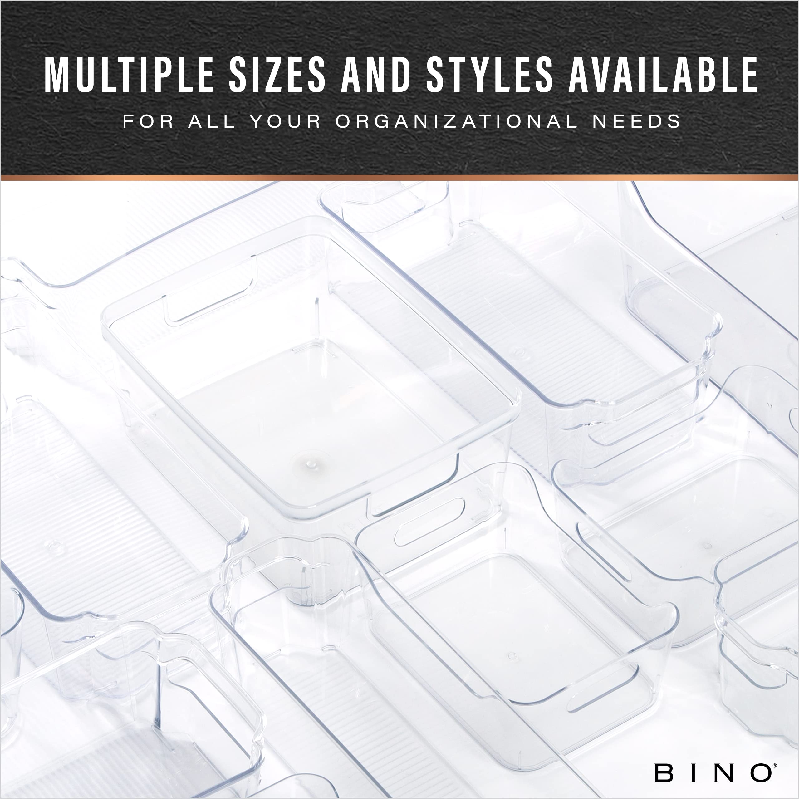 BINO on bathroom vanity containing toiletries for clutter reduction benefit