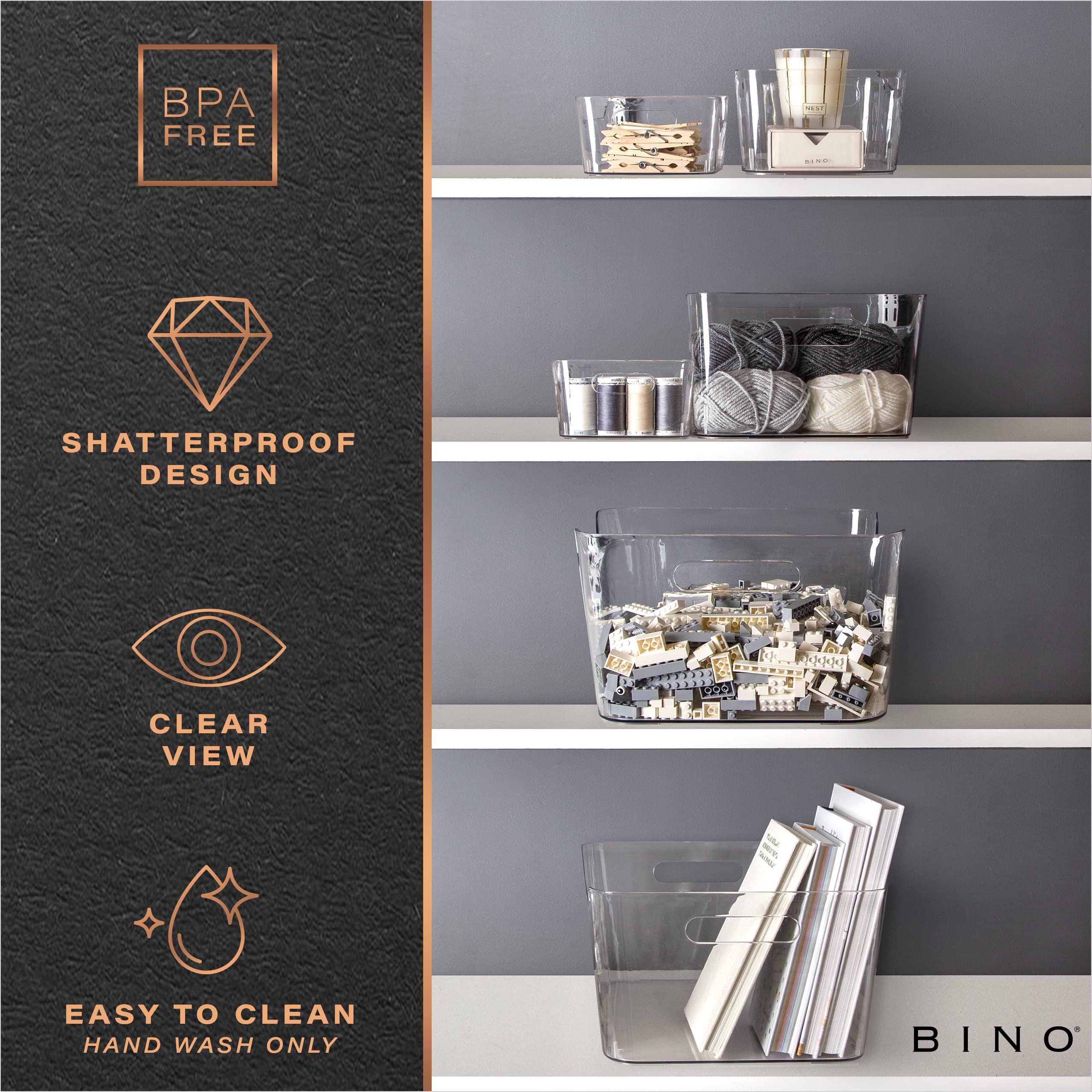 BINO bin storing bathroom toiletries to keep counters clutter-free