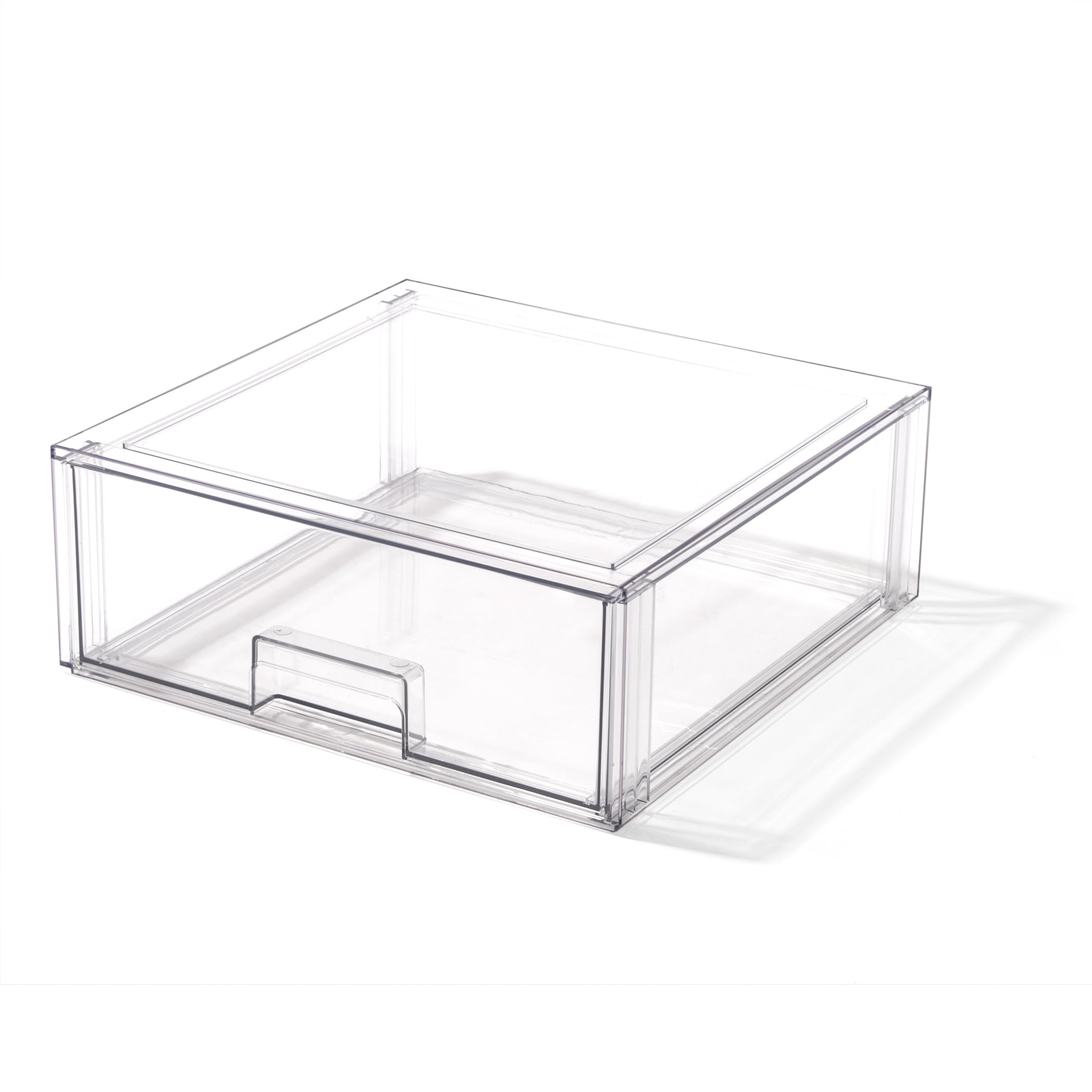 BINO front view of clear X-Large drawer showing stackability and quick access