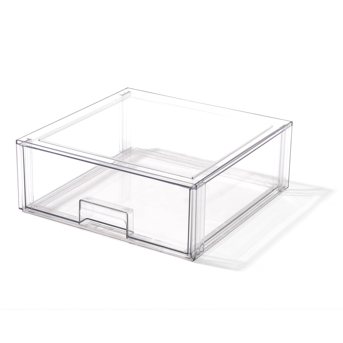 BINO front view of clear X-Large drawer showing stackability and quick access
