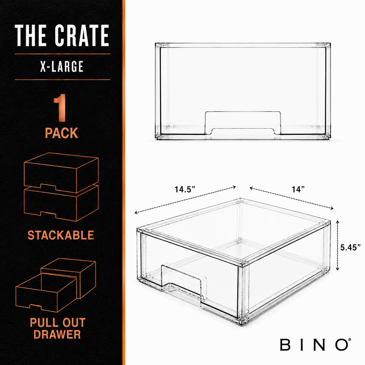 BINO X-Large drawer placed in fridge demonstrating visibility and space saving