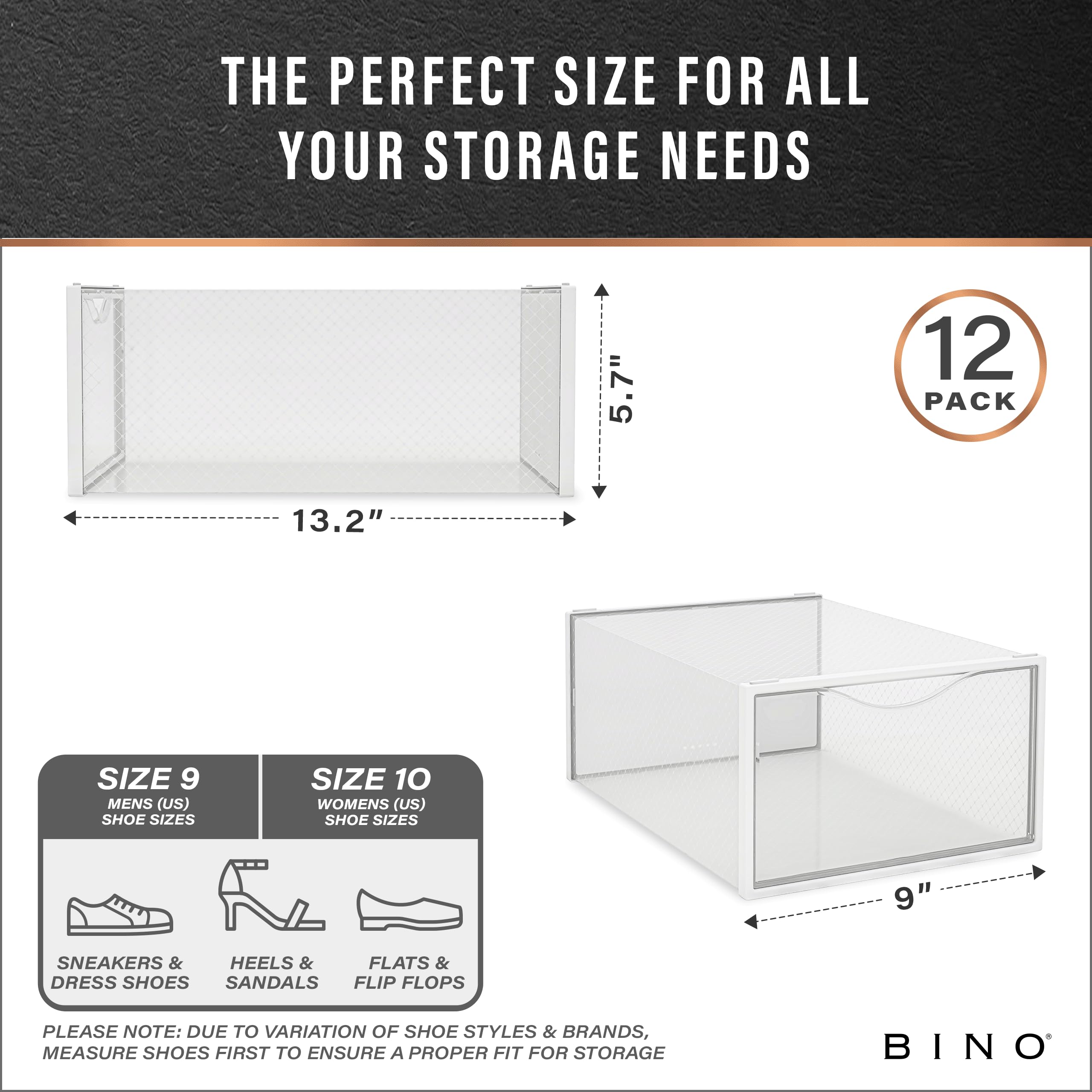 BINO drop-front open with sneaker for quick access and convenient retrieval