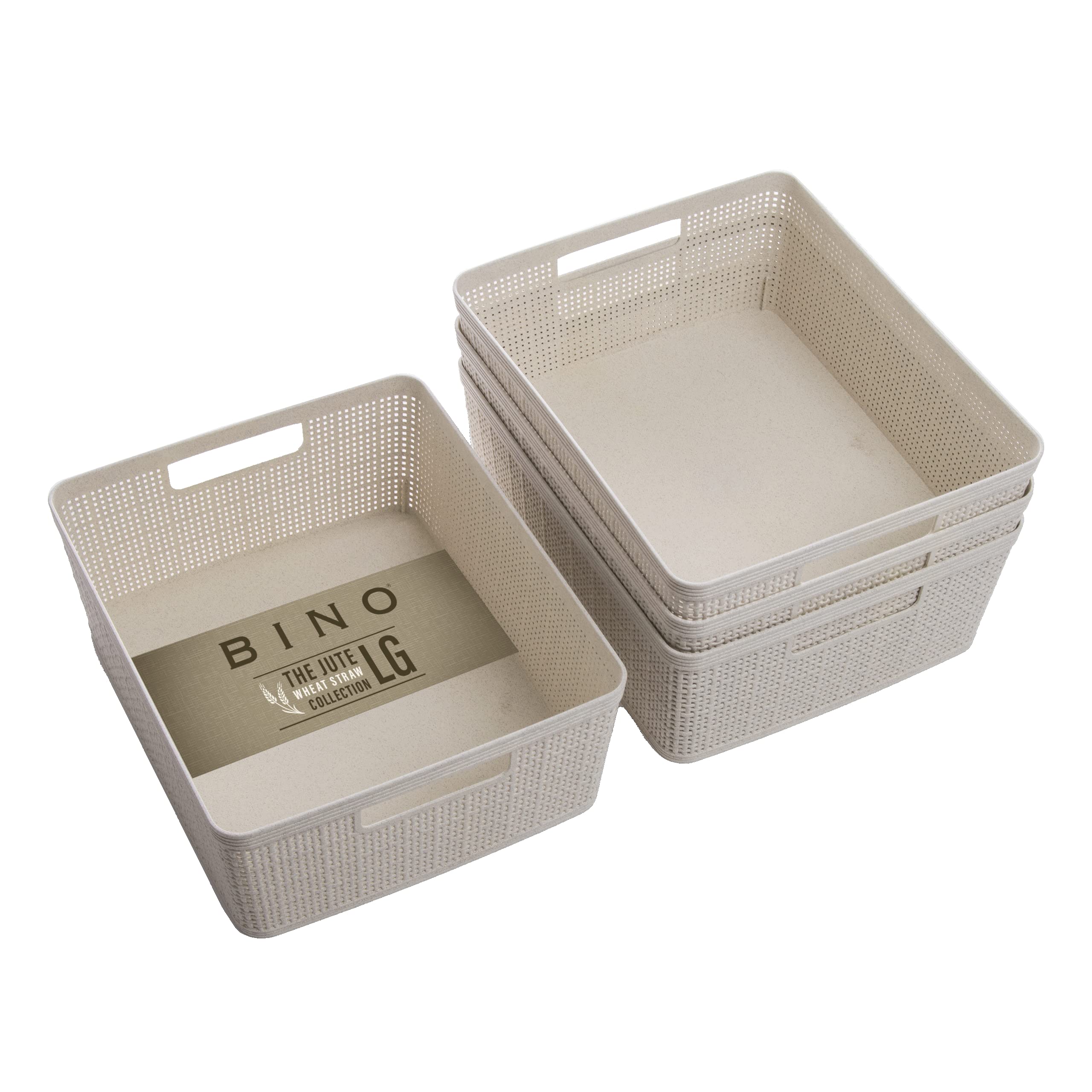 BINO front view of medium 4-pack showing natural finish and tidy storage benefit