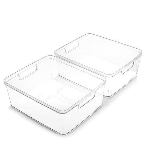 BINO front view of two clear storage bins showing overall product and convenience