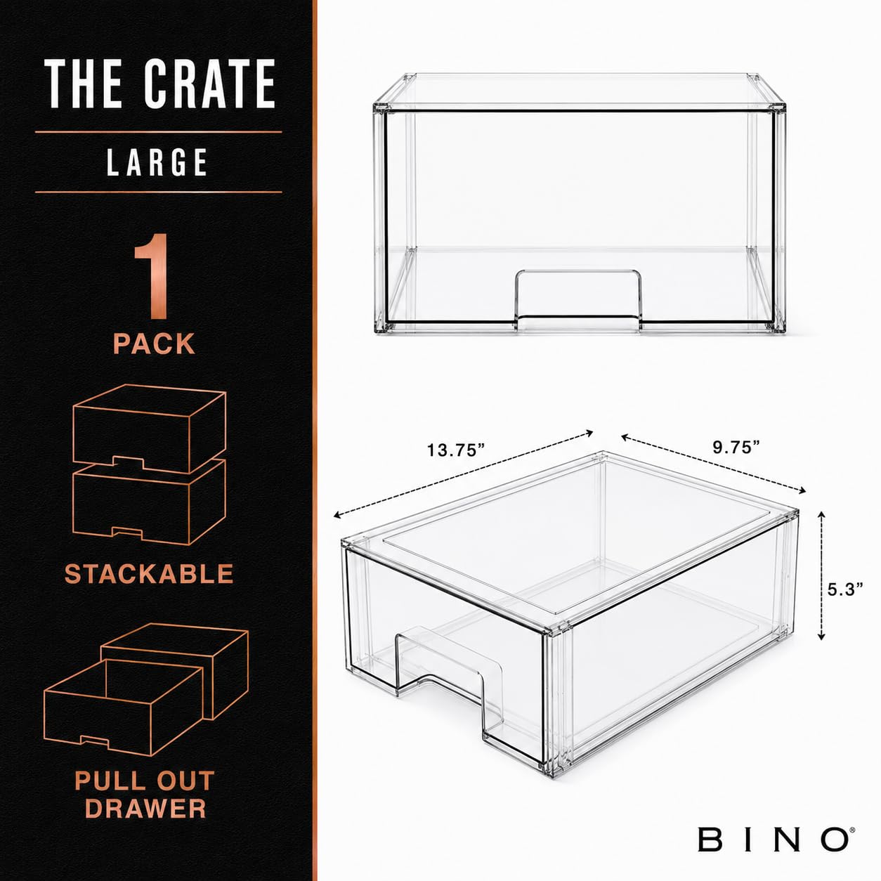 BINO drawer in fridge demonstrating visible storage and easy access