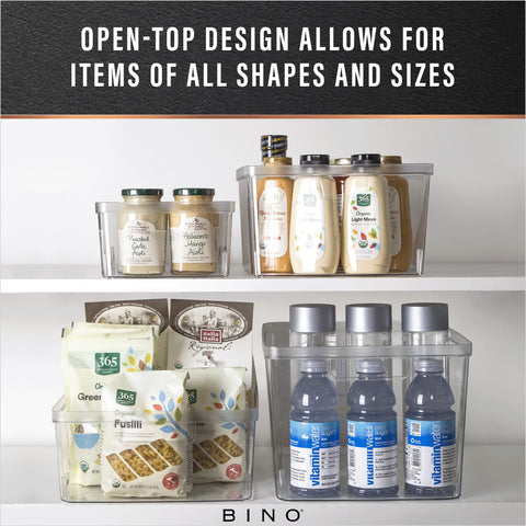 BINO side profile stacked to save shelf space and stay organized
