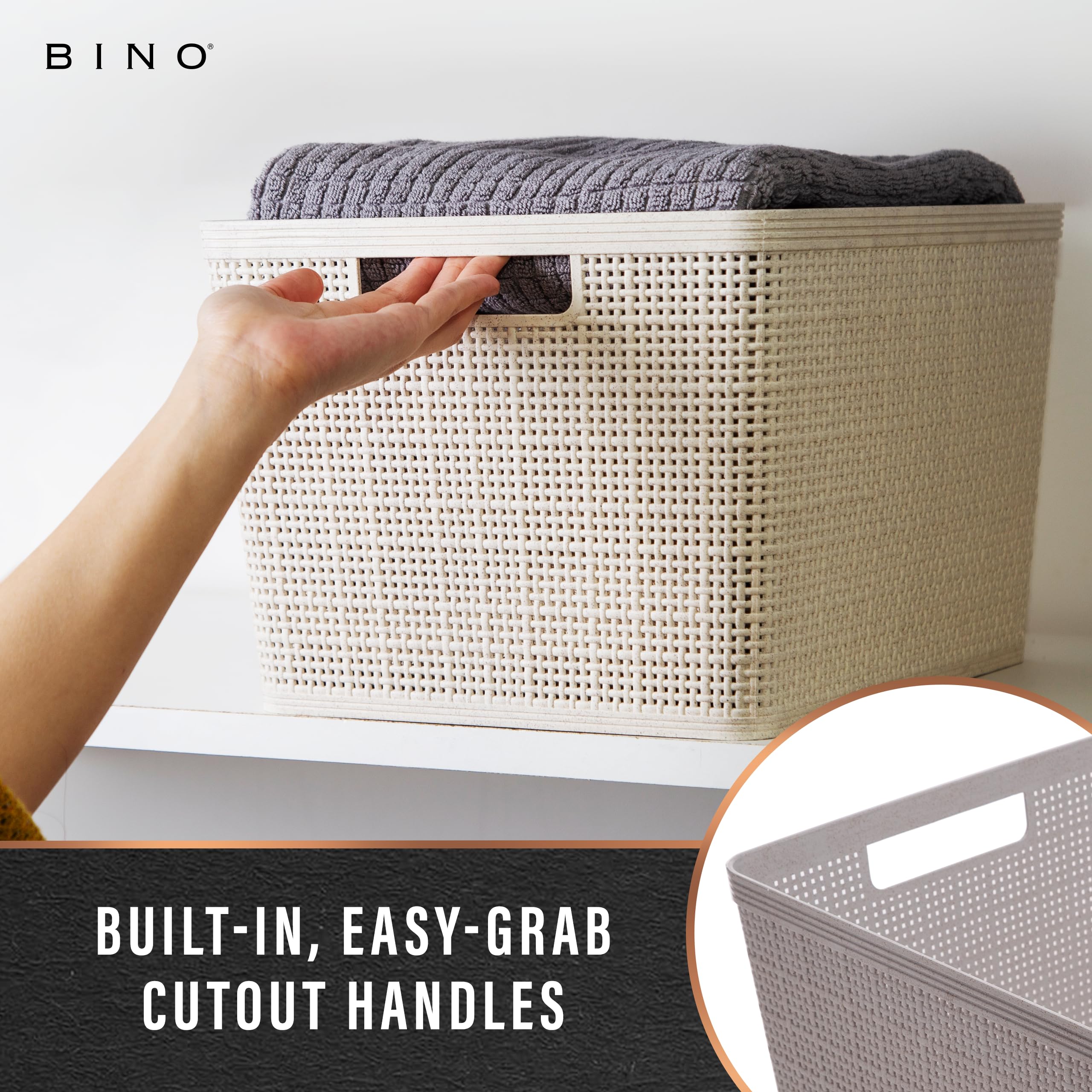 BINO stacked baskets on shelf saving vertical space benefit