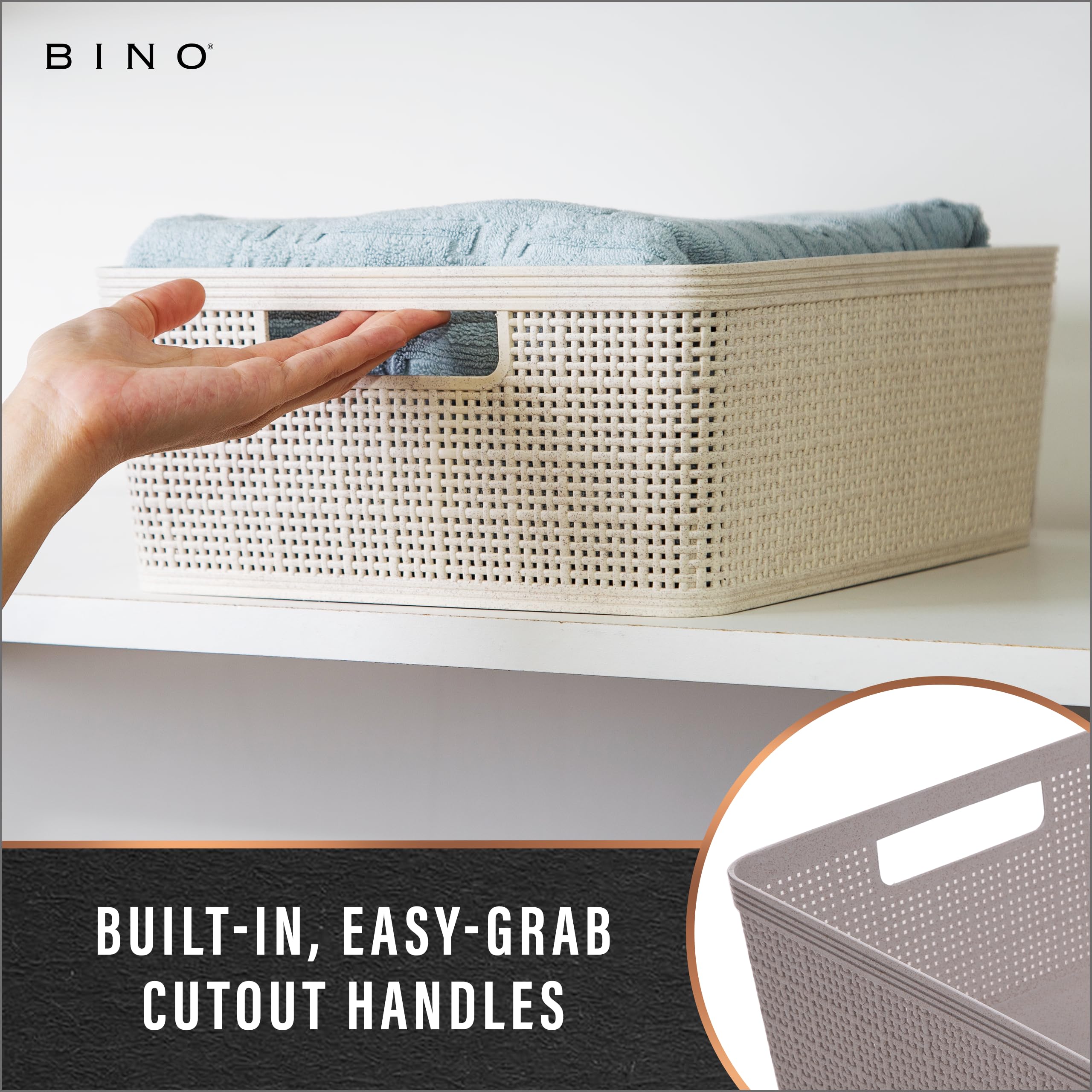 BINO four baskets stacked compactly illustrating space-saving storage