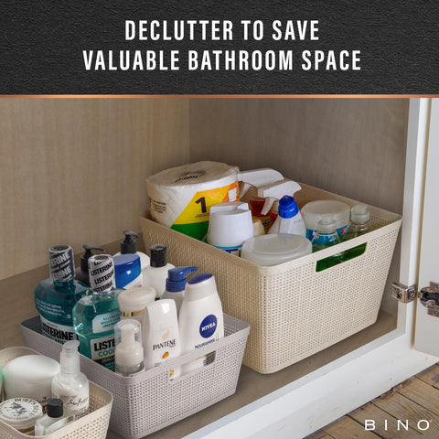 BINO basket tucked under sink protecting items and resisting moisture
