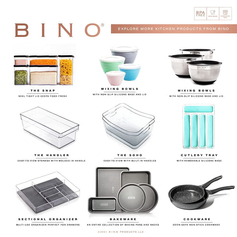 BINO vanity drawers staged on countertop for tidy bathroom storage