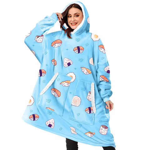 BINSUNS front view of oversized hoodie blanket showing full coverage and warmth