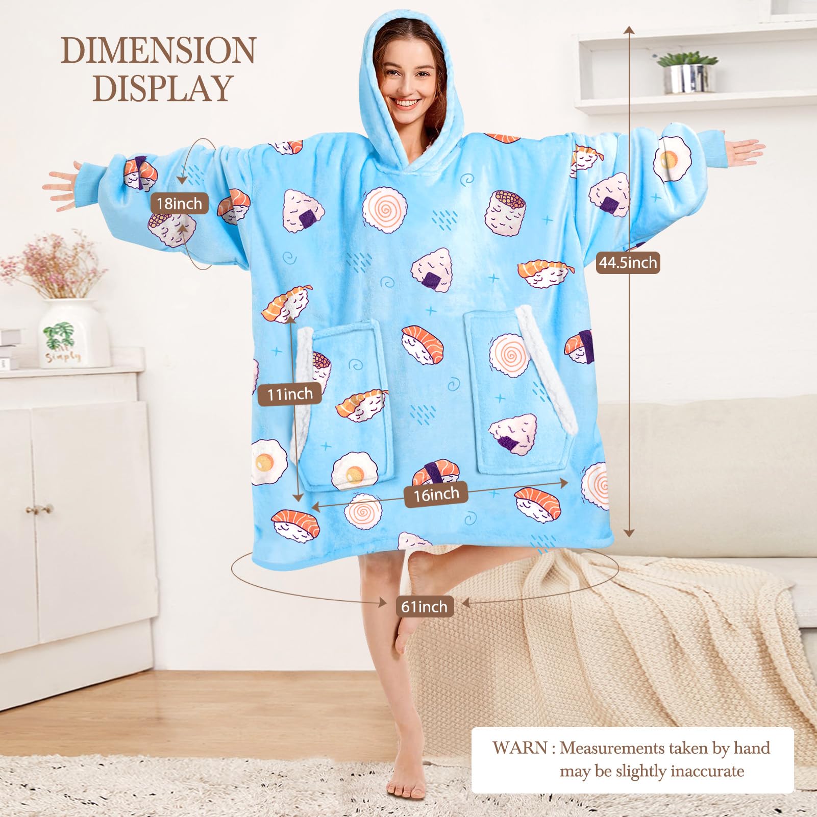 BINSUNS wearable blanket in lifestyle living room setting showing cozy relaxation