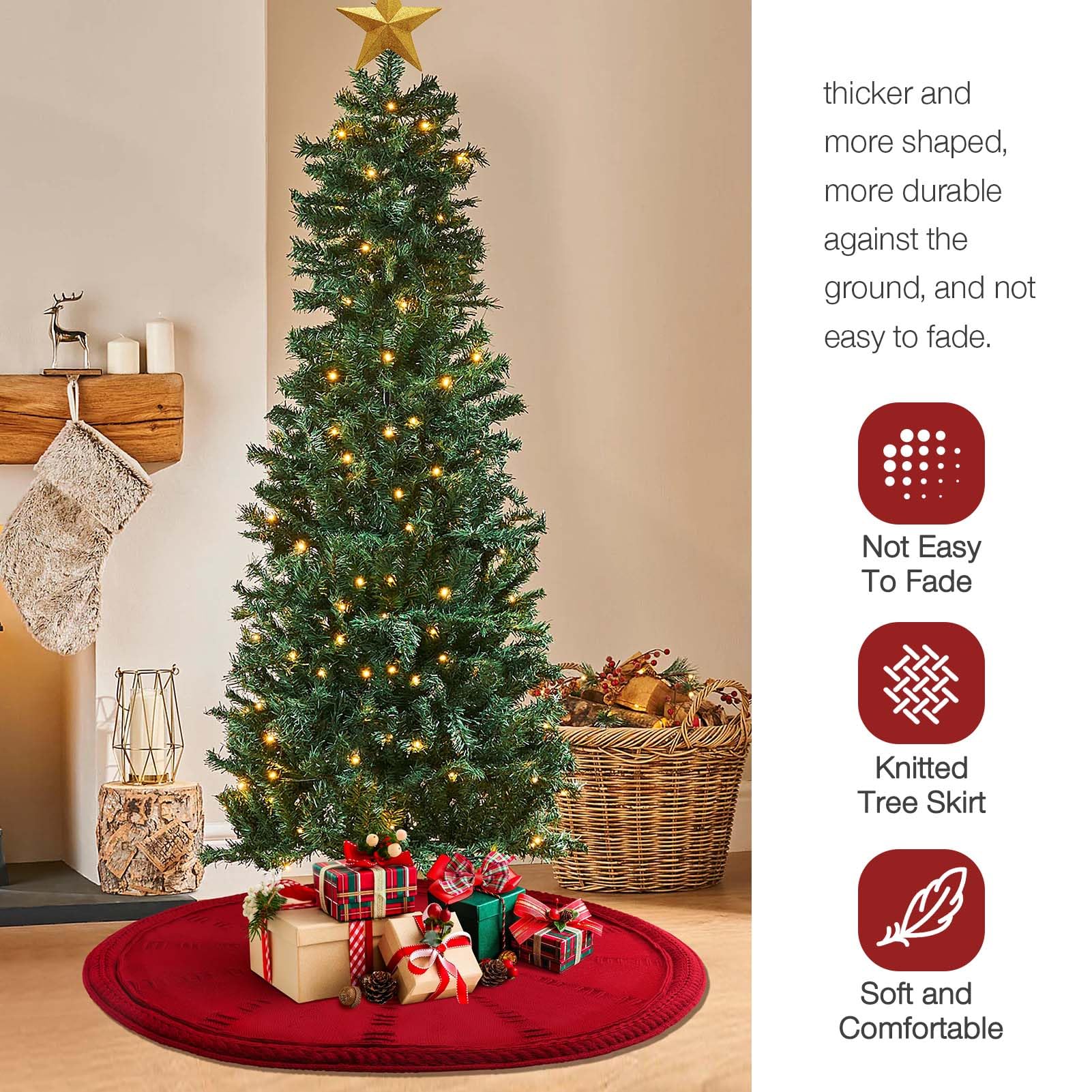 BINSUNS tree skirt in living room setting adds rustic festive atmosphere