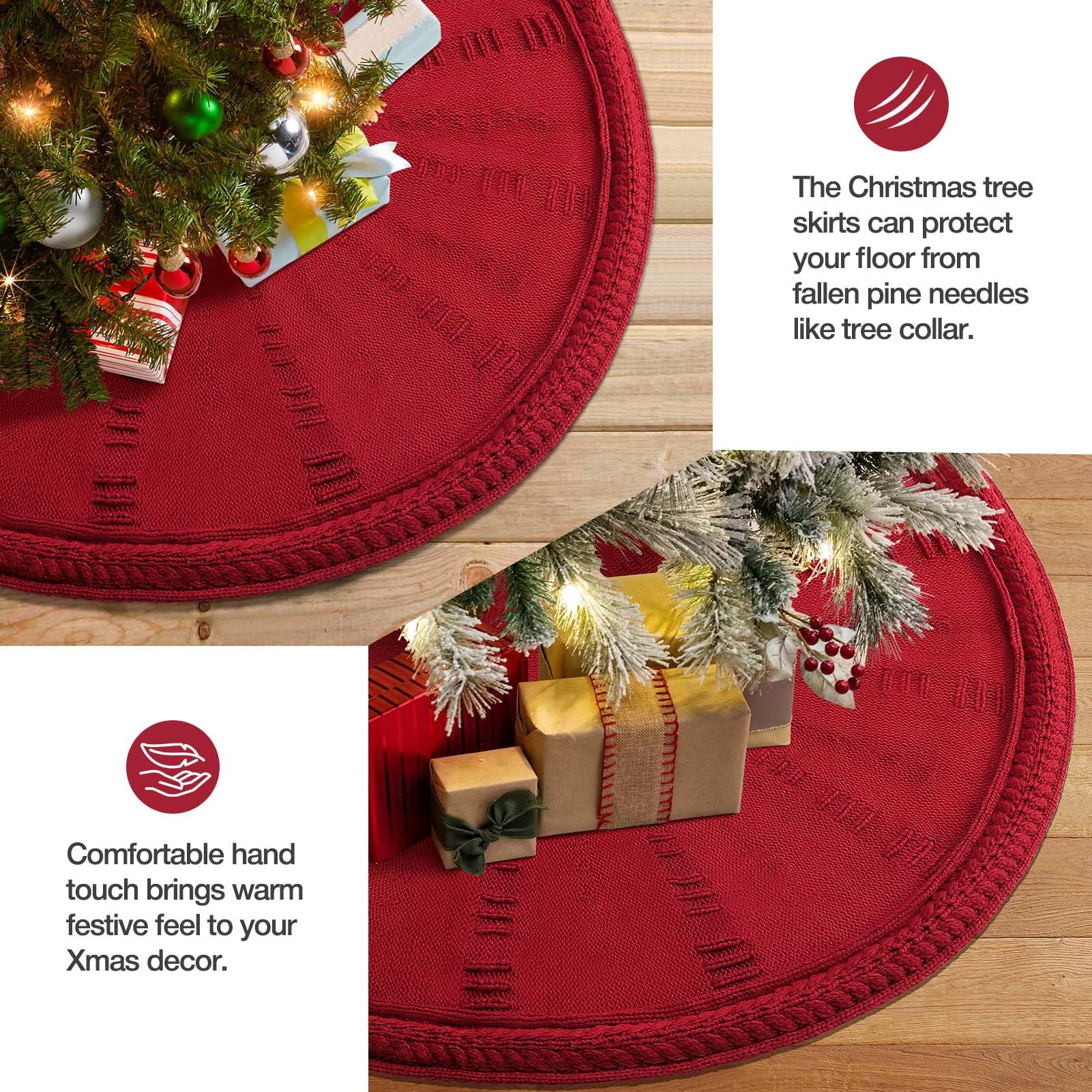 BINSUNS tree skirt under presents demonstrating scale and floor protection