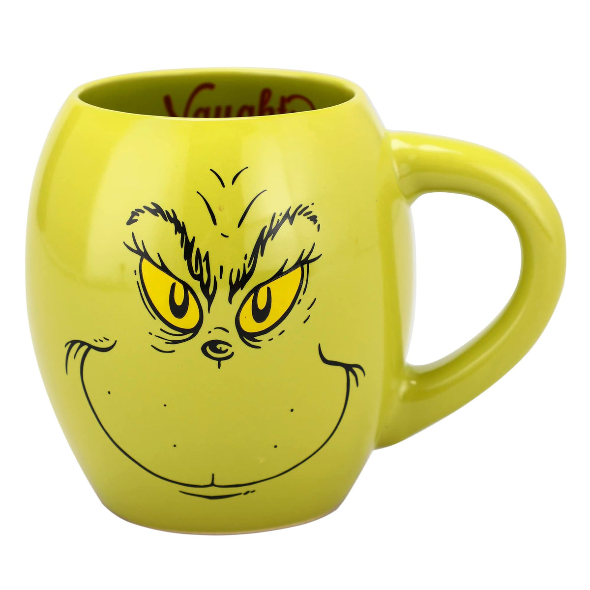 Bioworld Grinch front view oval mug showing both facial expressions and festive detail