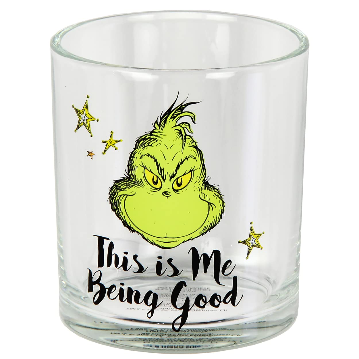 Bioworld Grinch glass held in hand showing 10oz scale and comfort