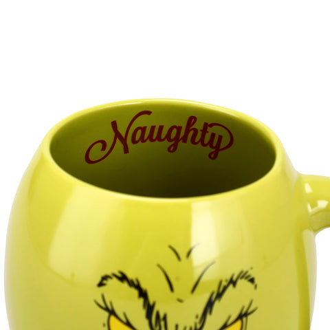 Bioworld Grinch inside view showing red naughty and nice lettering for playful surprise