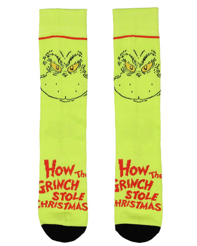 Bioworld Grinch crew socks flat lay matching mug design and theme
