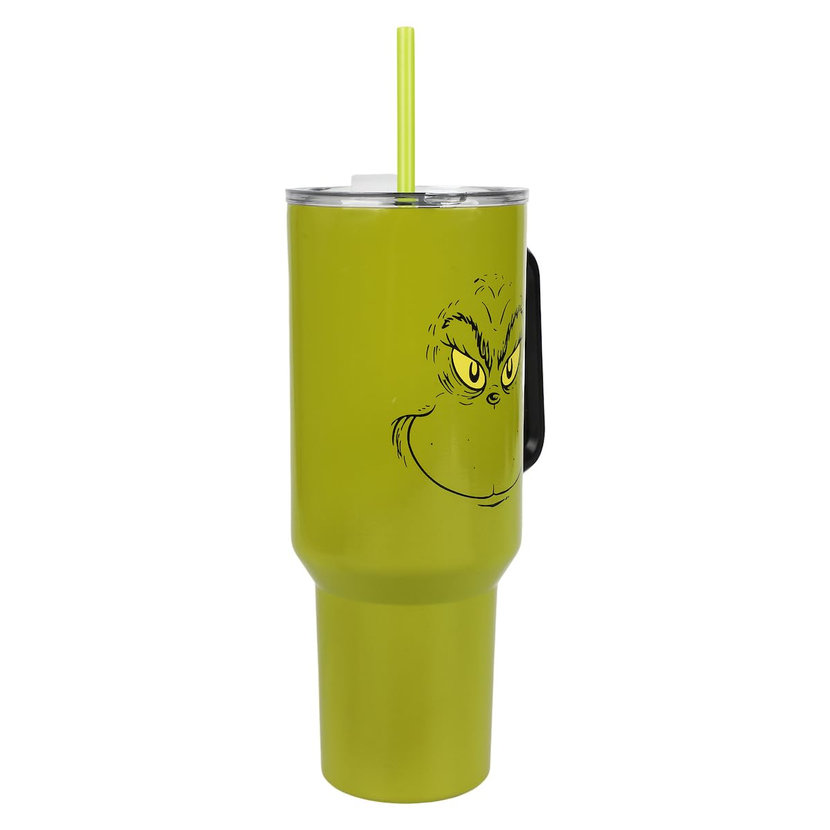 Bioworld Grinch lid detail showing spill-proof design for worry-free travel
