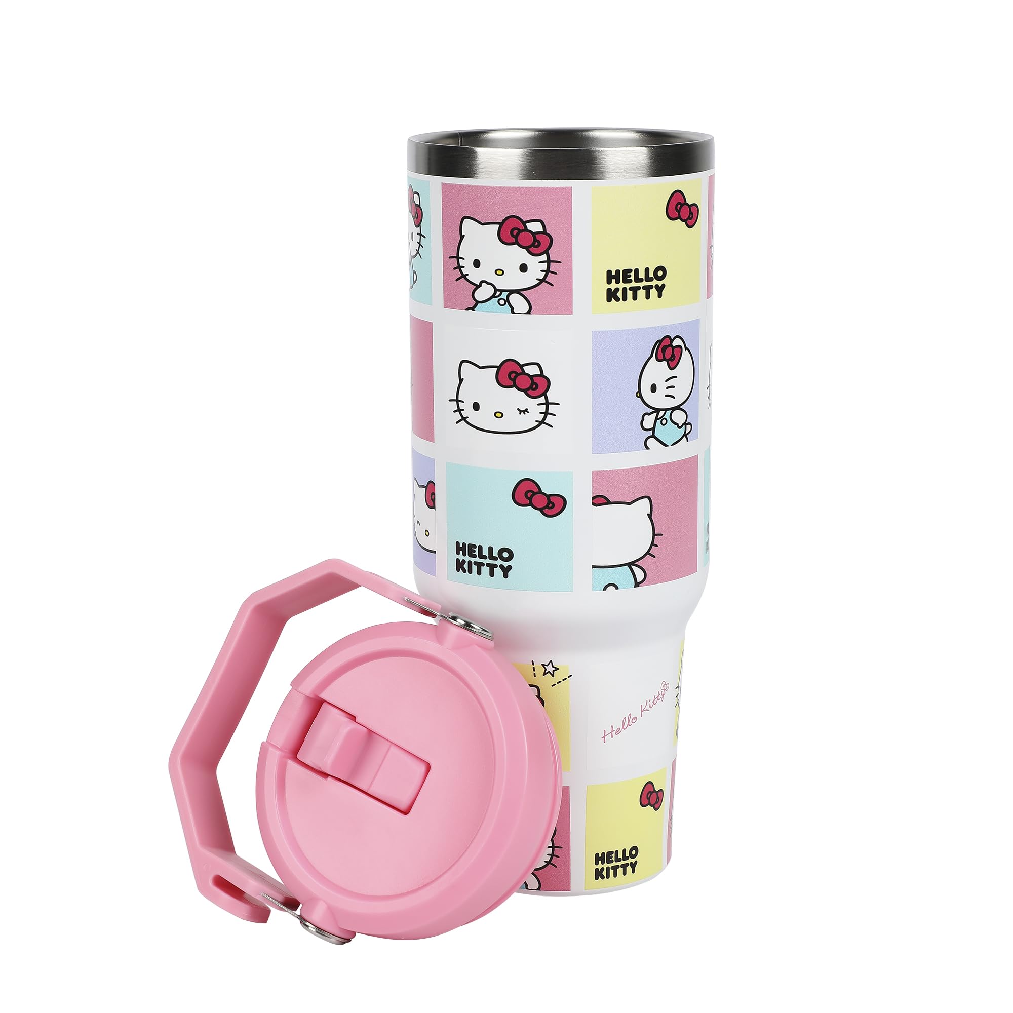 Bioworld Hello Kitty front view shows cheerful squares and immediate visual appeal