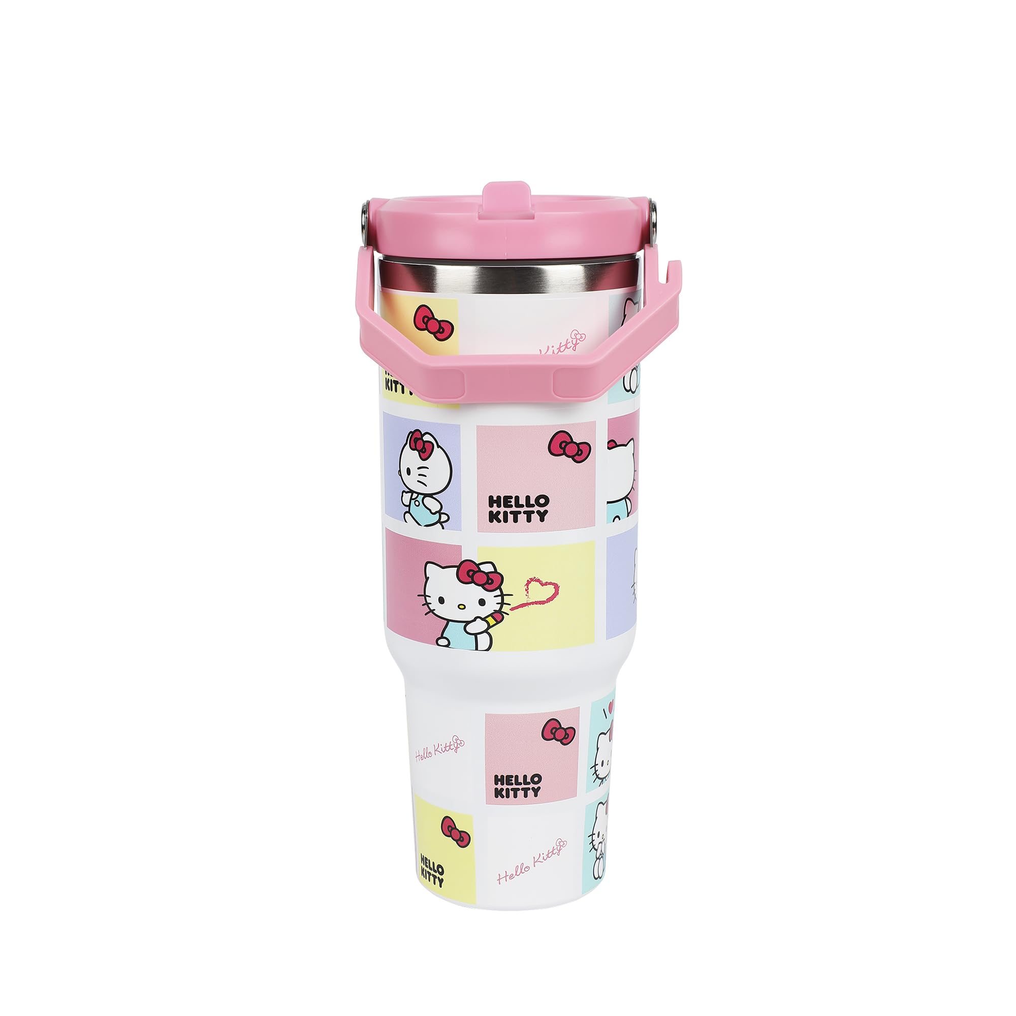Bioworld Hello Kitty close-up of printed squares showing durable artwork benefit