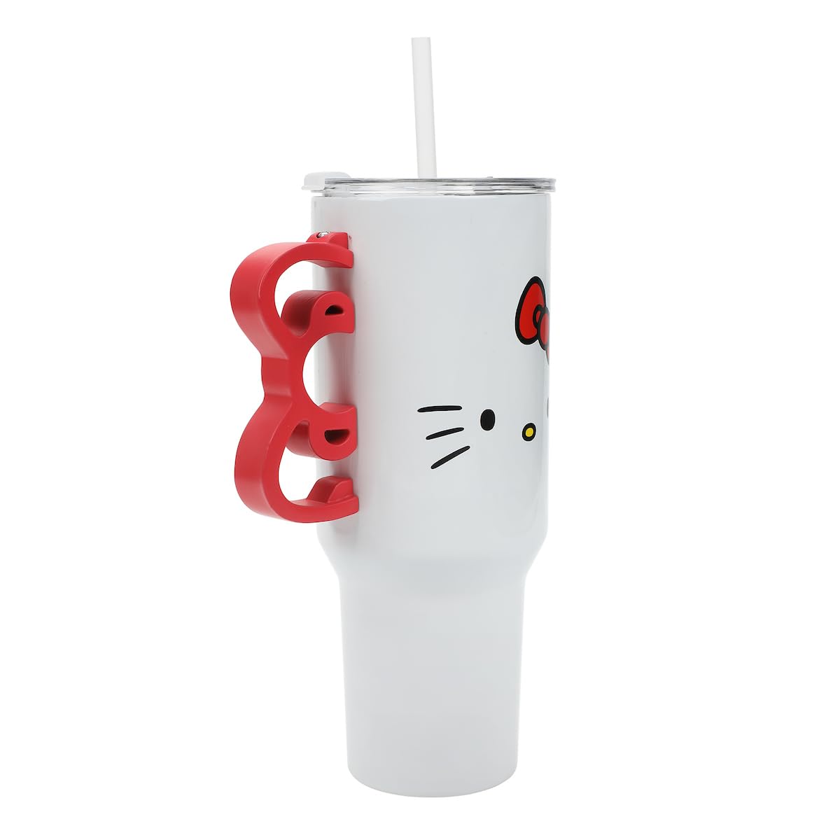 Bioworld Hello Kitty side profile with straw highlighting large 40 oz capacity