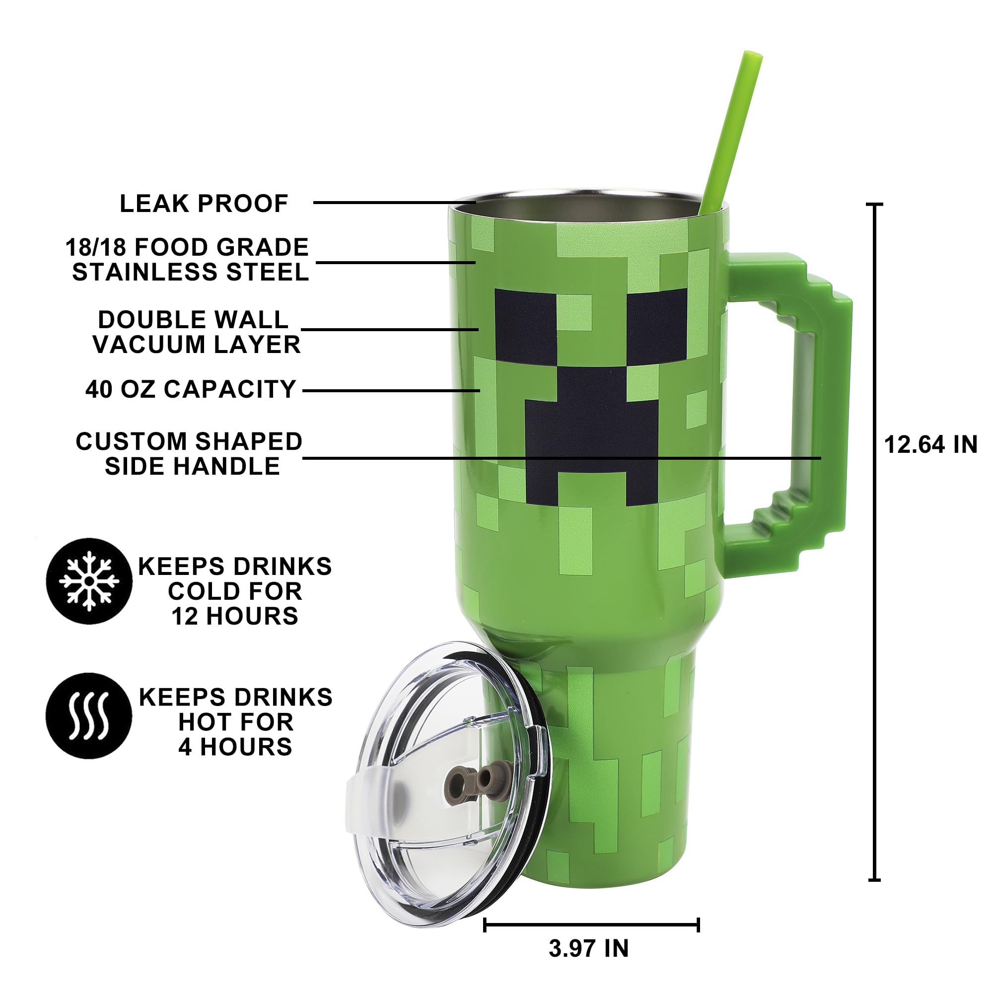 Bioworld Creeper green straw and twist-on cap visible for leak control