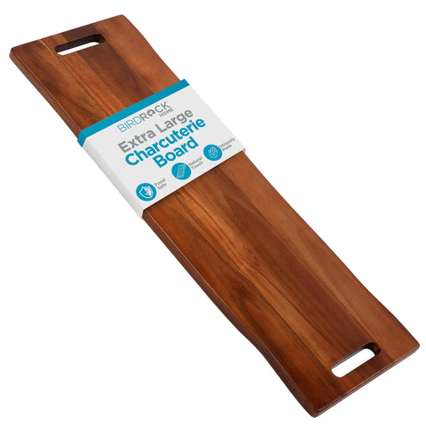 BIRDROCK HOME long acacia board front view shows elegant serving surface