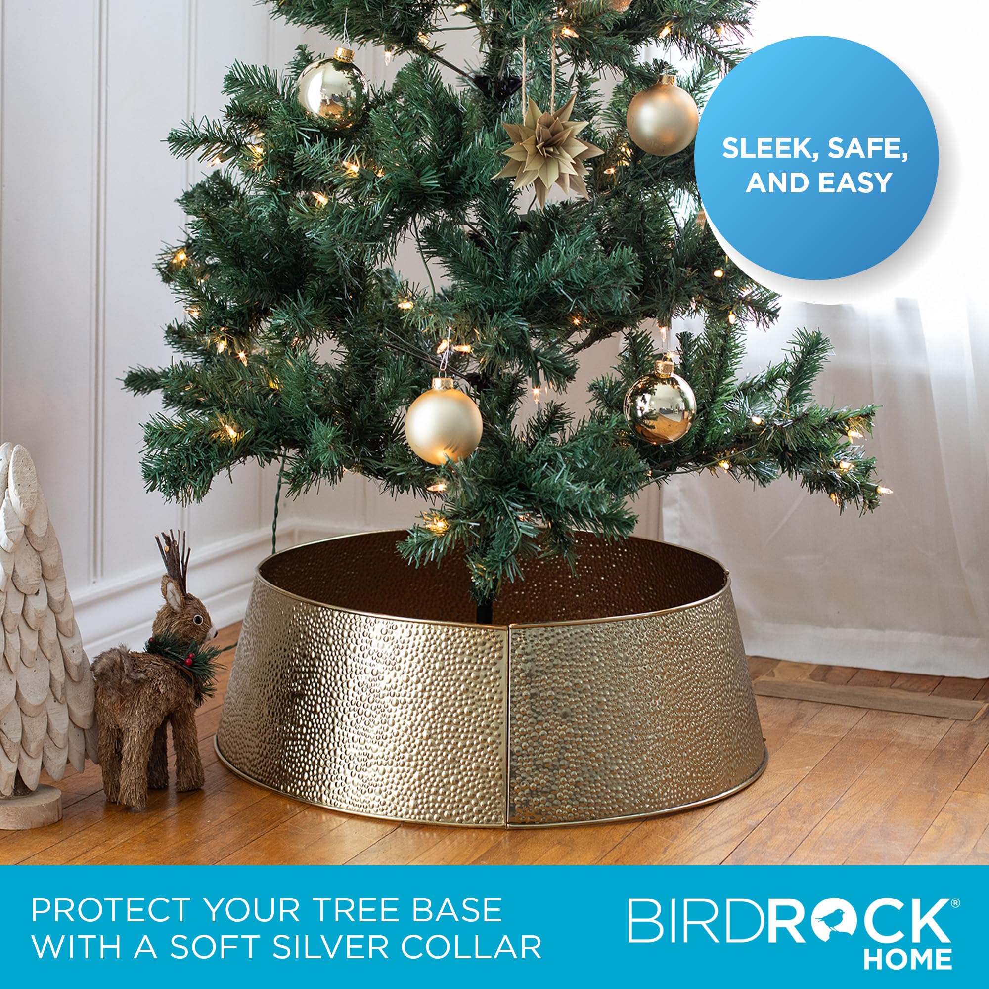 BIRDROCK HOME decorated tree with collar showing polished holiday styling benefit