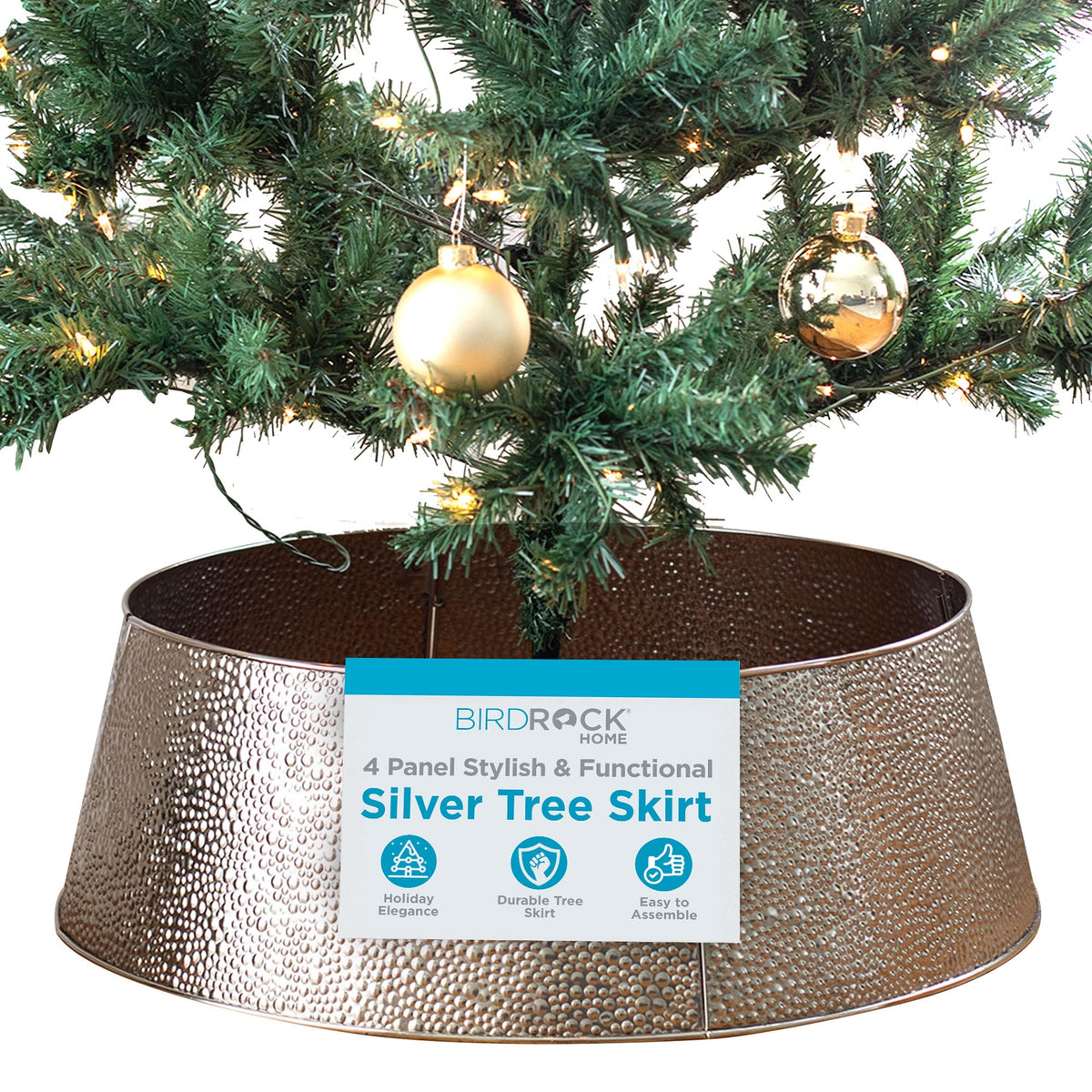 BIRDROCK HOME front view of silver bubble tree collar showing clean base concealment