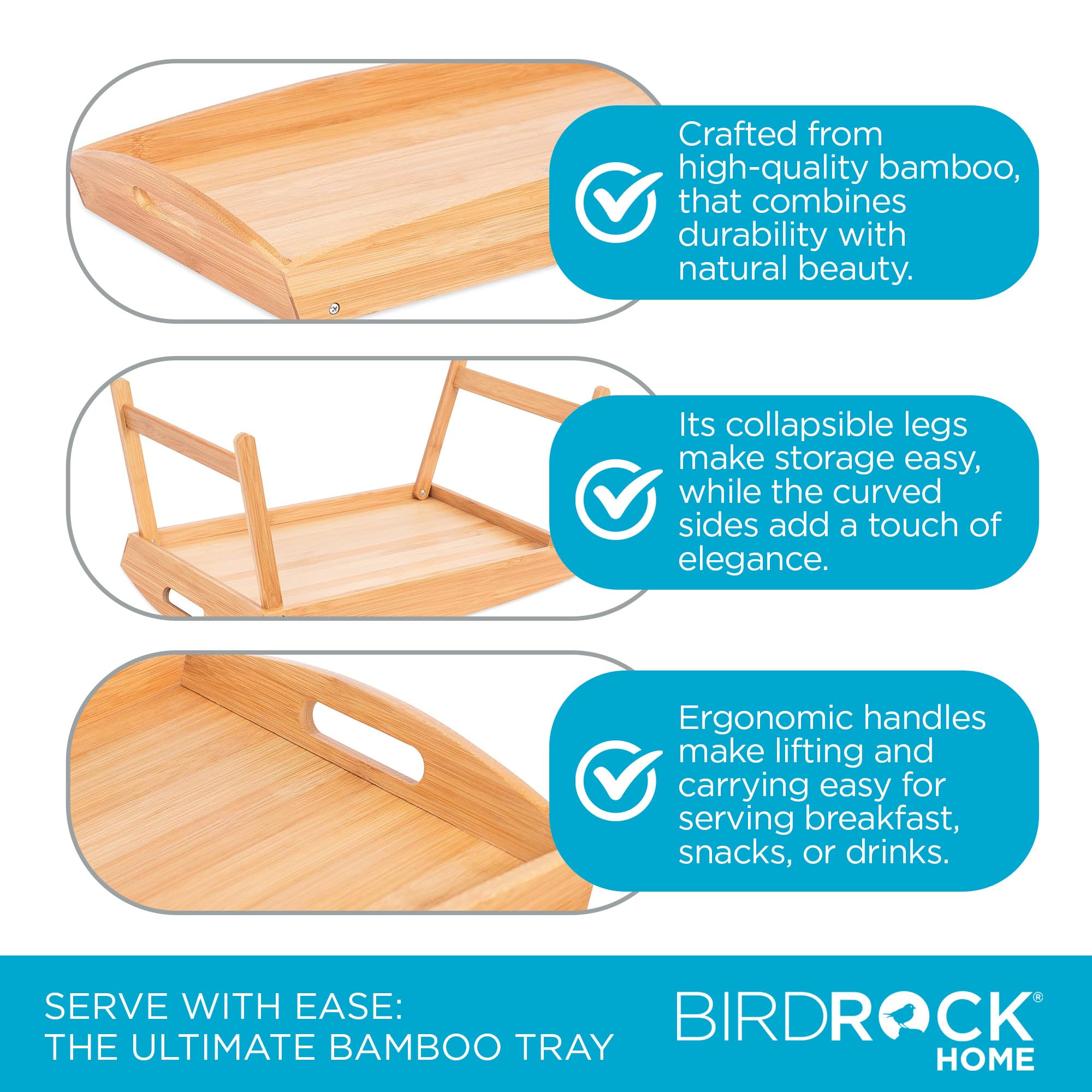 BirdRock Home tray beside a coffee mug and book showing size and plate compatibility