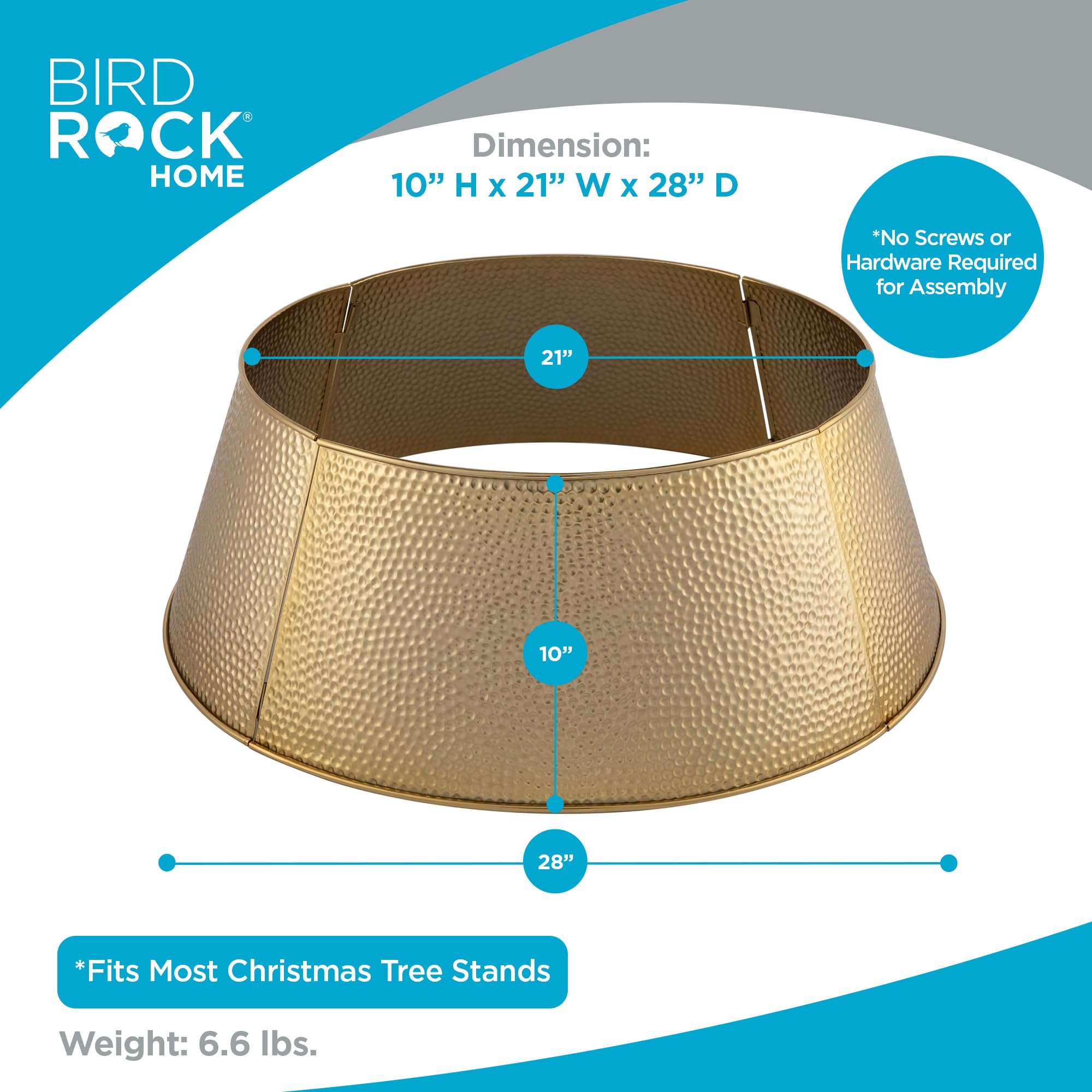 BIRDROCK HOME tree collar assembled around live Christmas tree showcasing tidy base