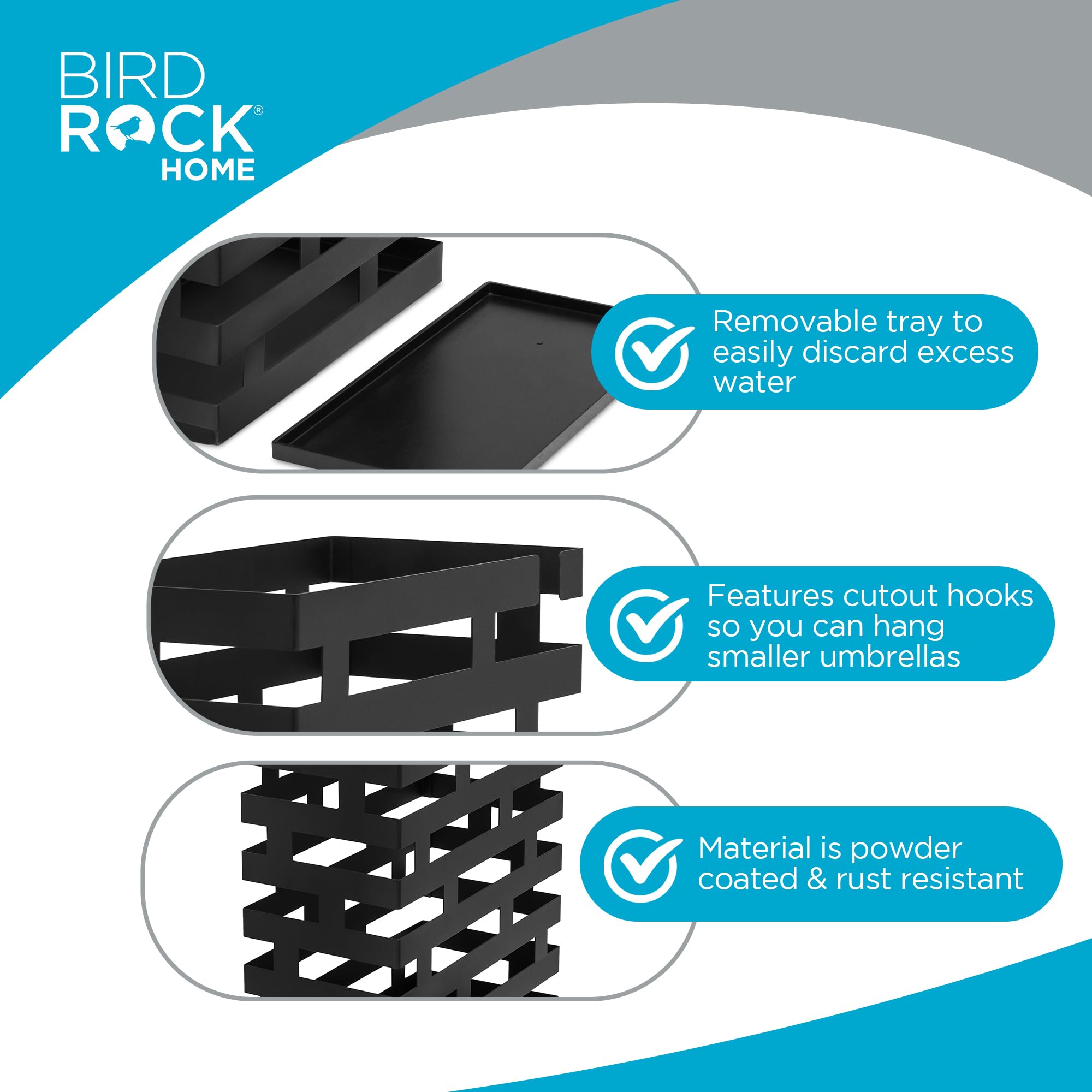 BIRDROCK HOME stand holding multiple wet umbrellas to protect floors