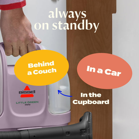 BISSELL Little Green cleaning a car seat to remove stains, ideal for vehicle maintenance