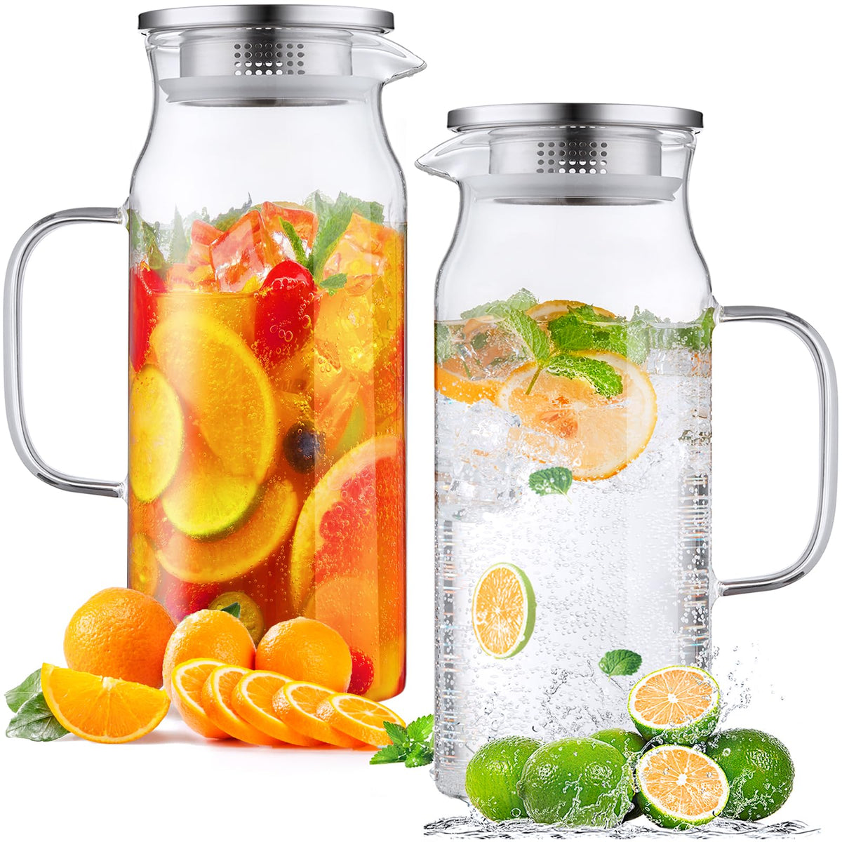 Bivvclaz front view of both pitchers showing capacity and clear glass benefit